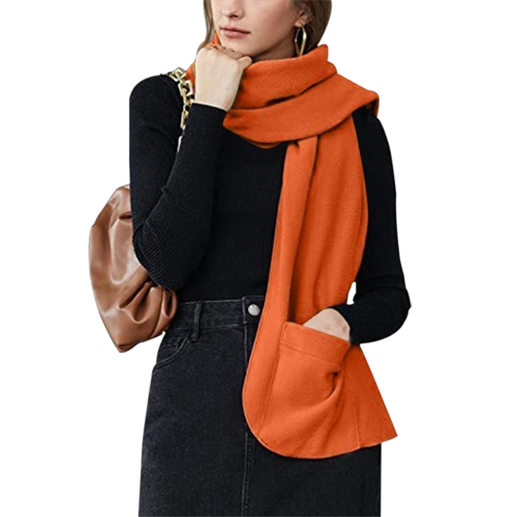 Double Layer Fleece Warm Scarf With Gloves