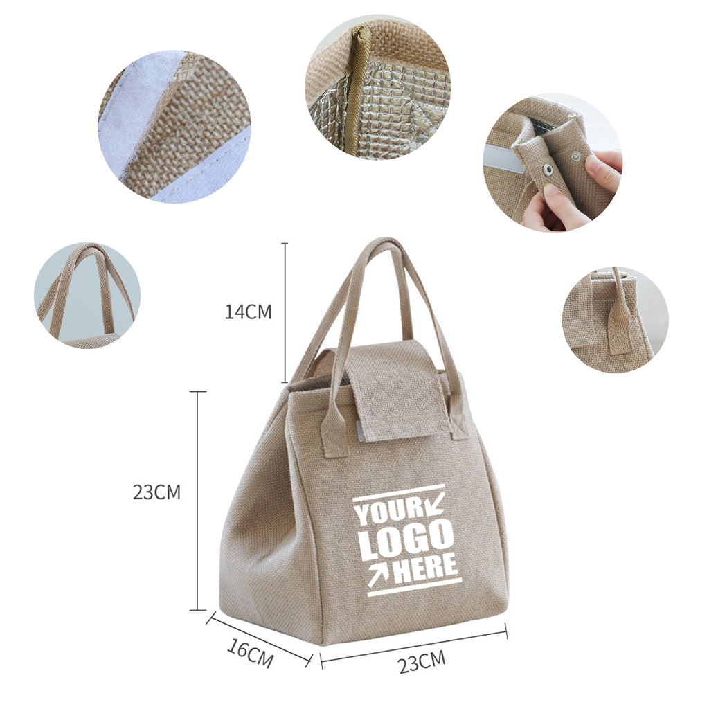 Jute Insulated Lunch Tote Bag