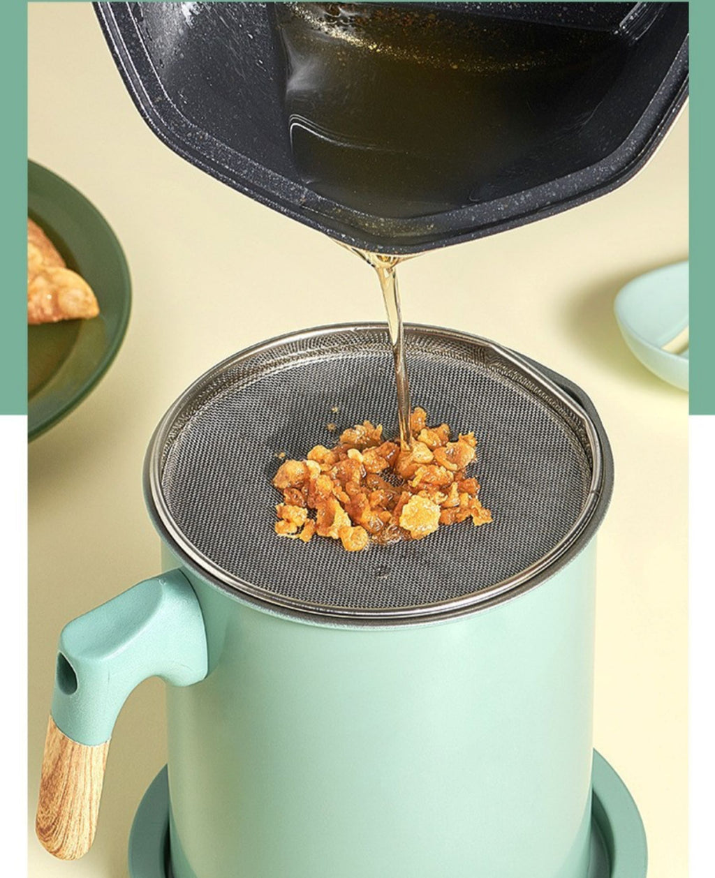 47 Oz Household Oil Filter Pot With Filter Screen