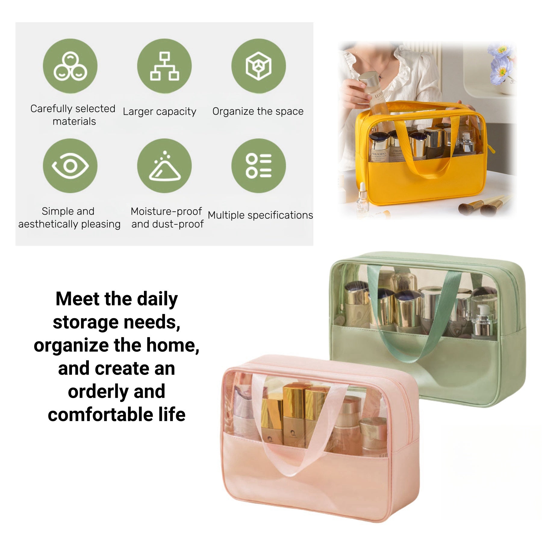 Spliced Waterproof Toiletry Bag With Large Capacity