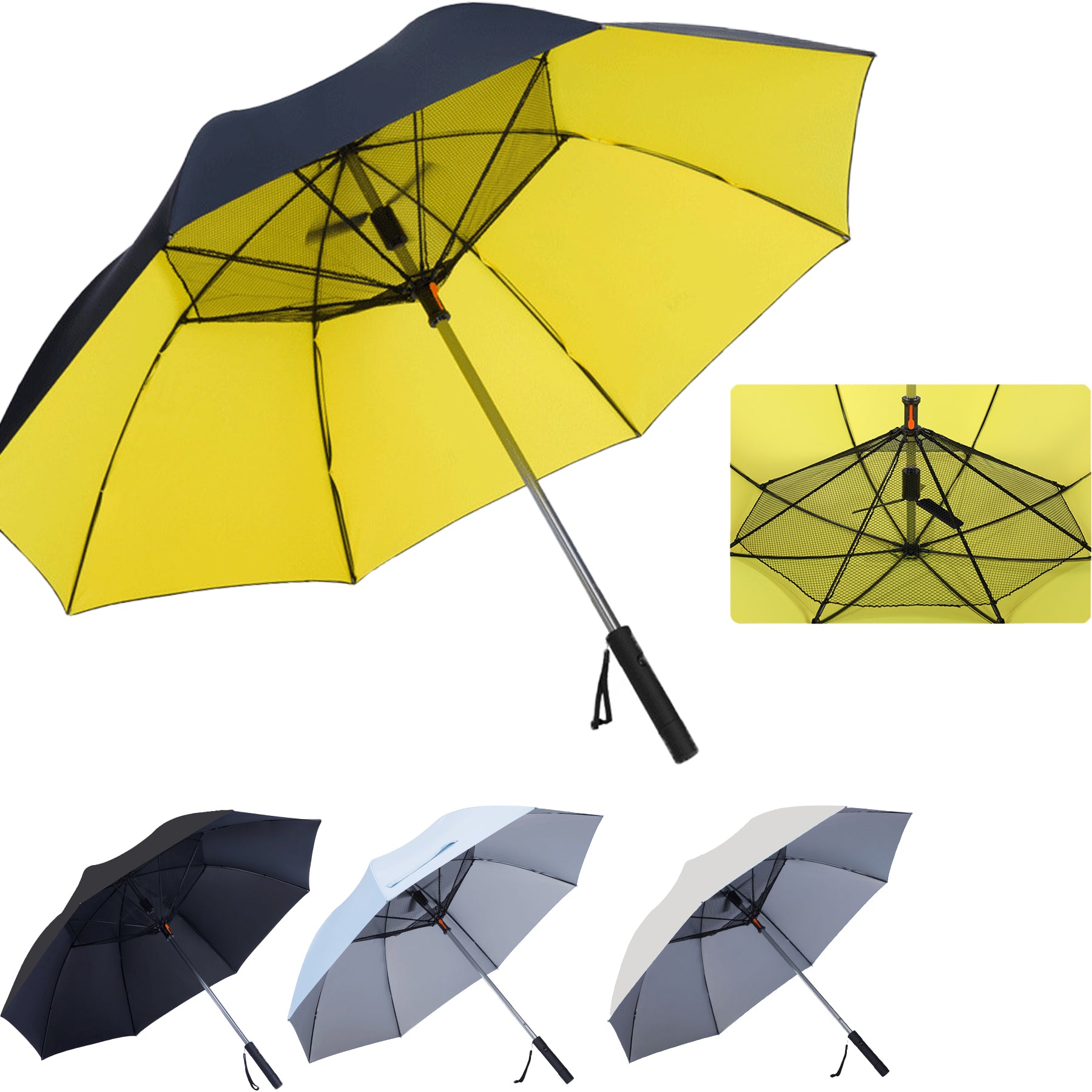 Rechargeable Straight Handle Umbrella With Fan