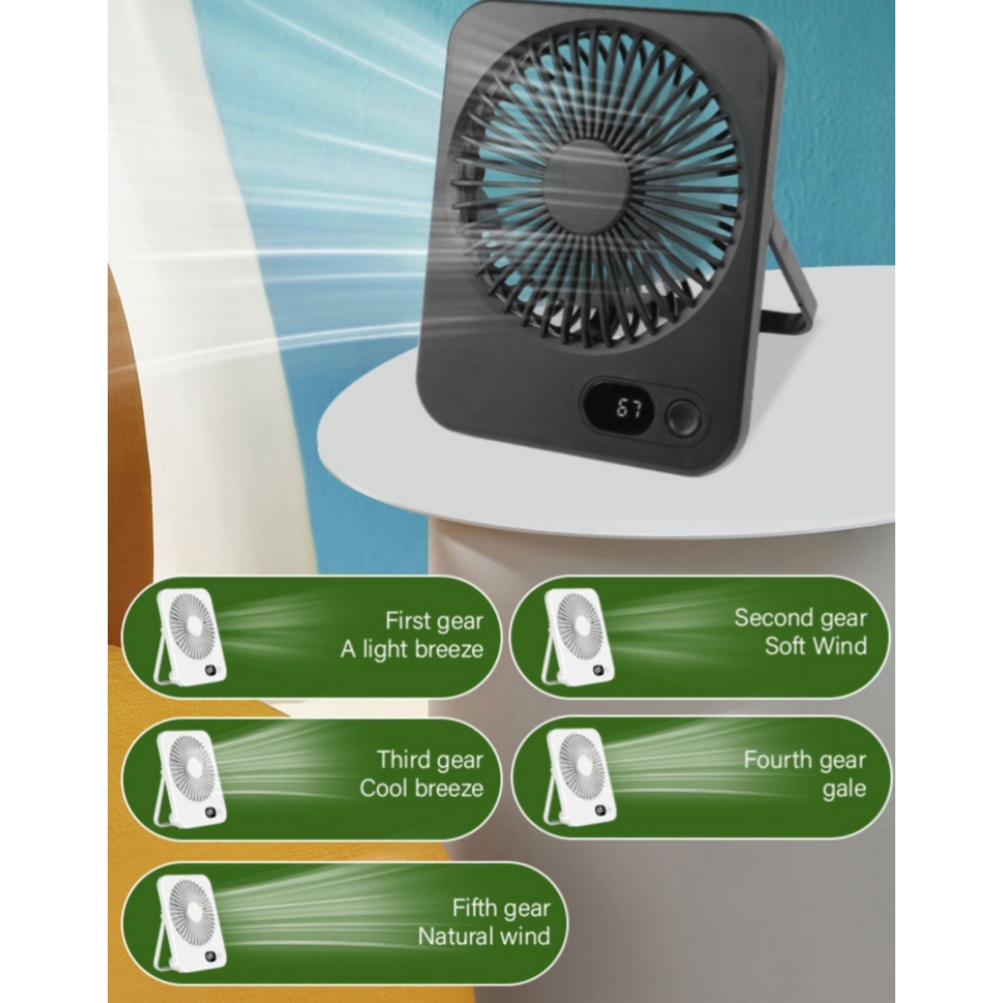 Slim Desk Fan Rechargeable Quiet Folding Handheld Portable