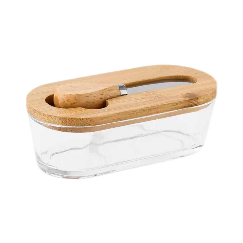 Glass Butter Dish with Timber Lid and Spreader
