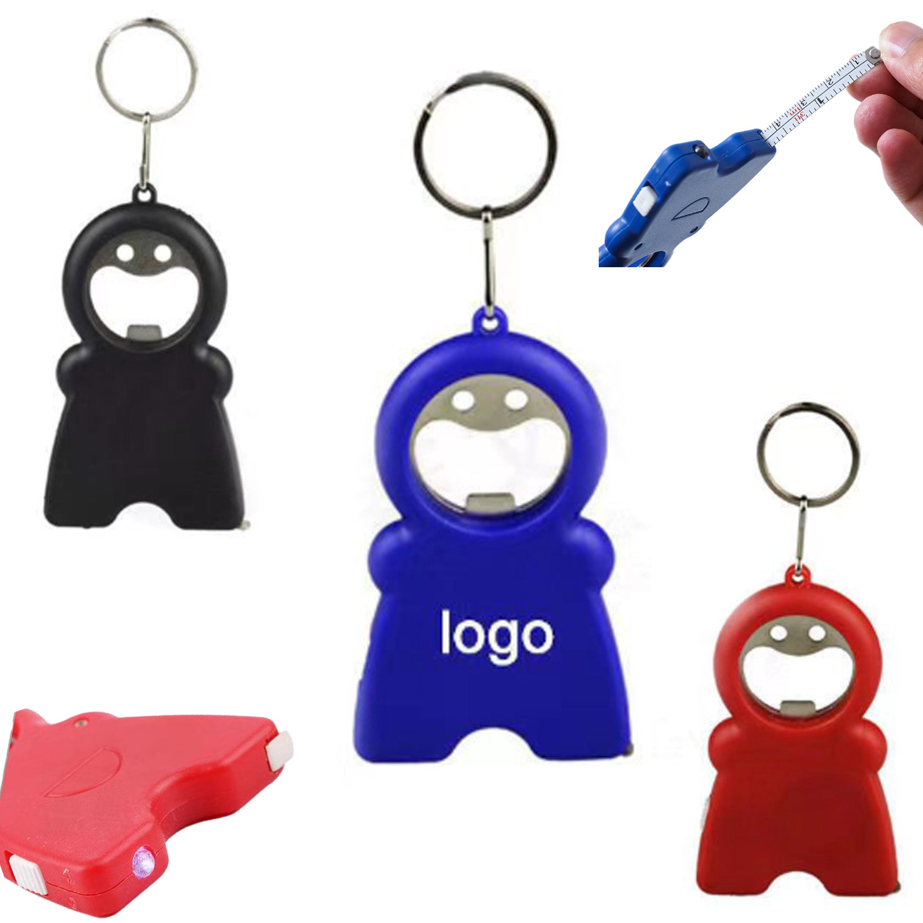 4-In-1 Keychain With Bottle Opener, Flashlight, Tape Measure
