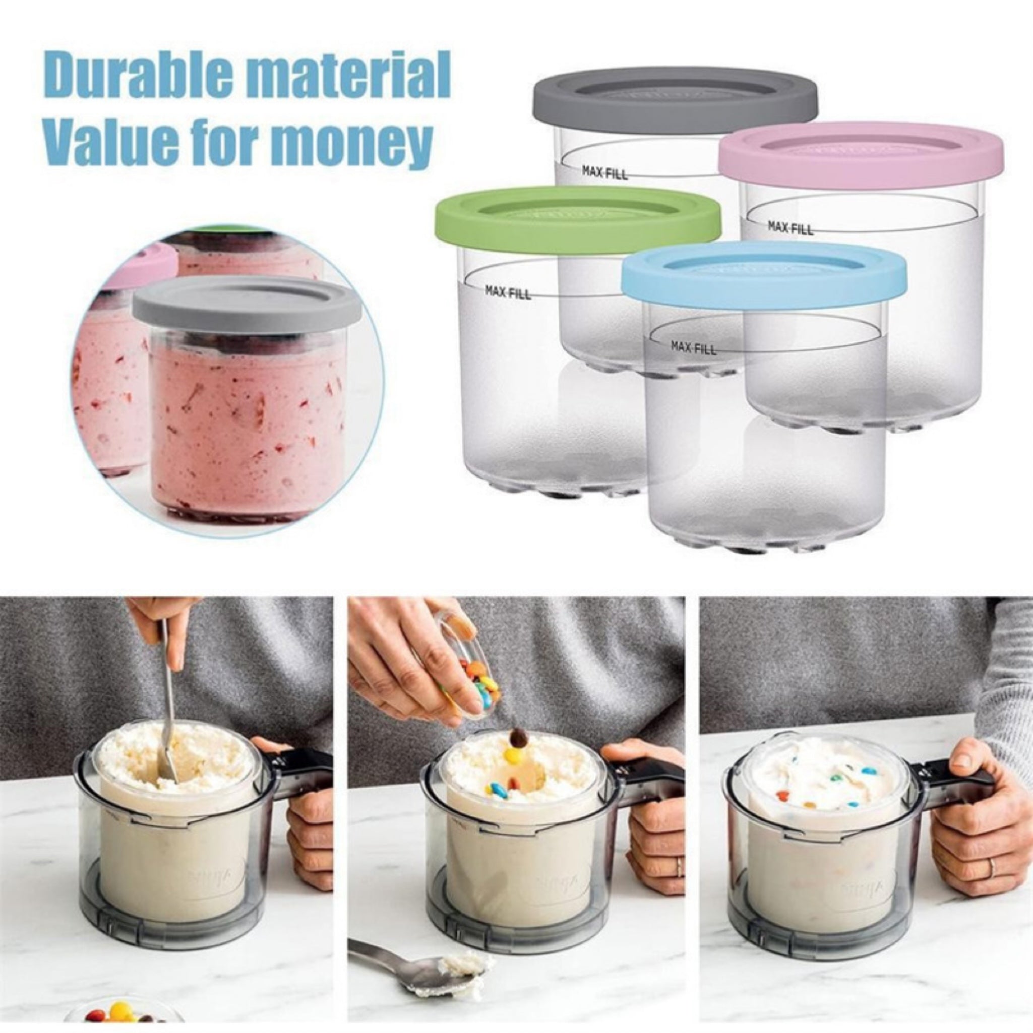 4 Durable Ice Cream Containers