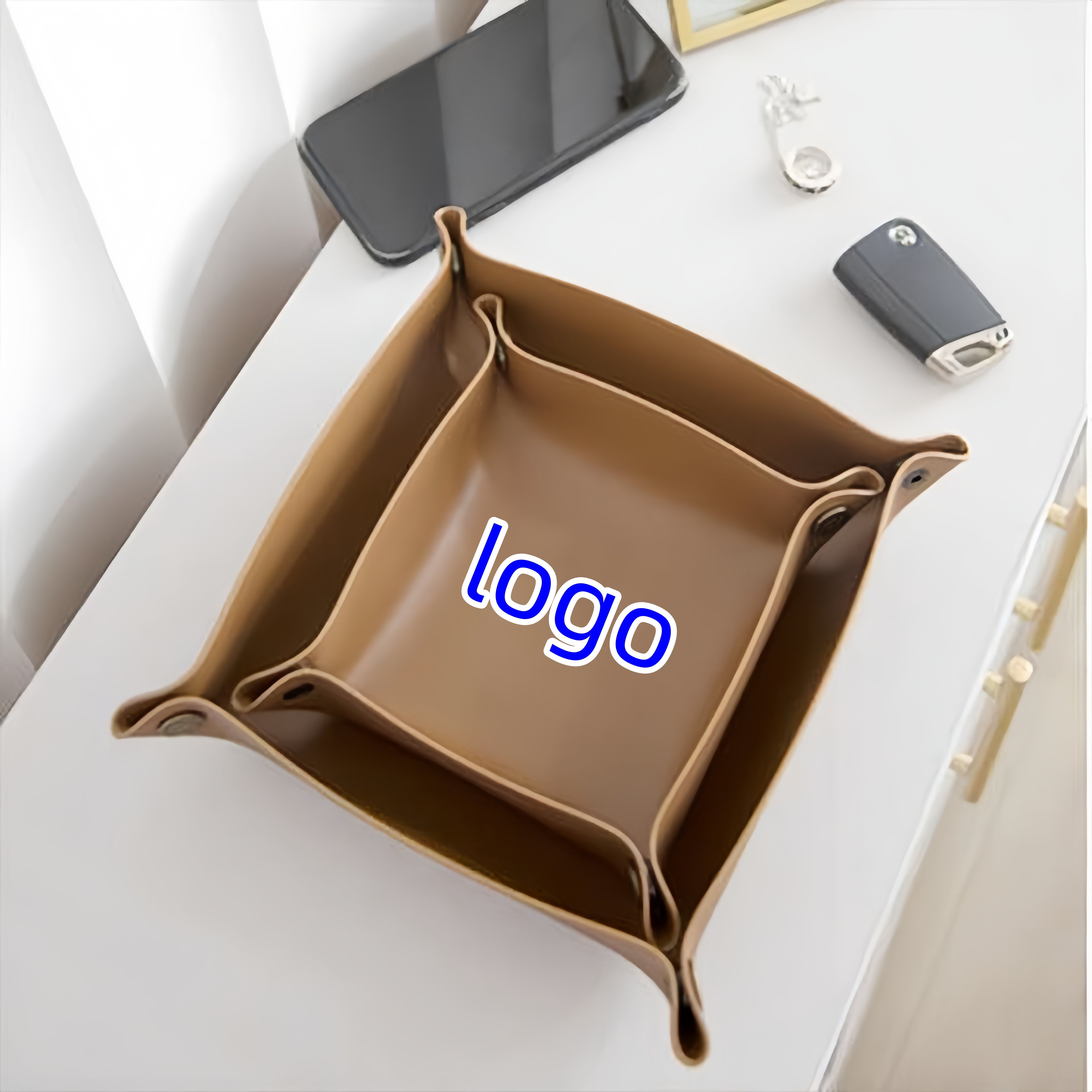 PU Leather Storage Tray Console Table Organizer for Jewelry Key Earphone Storage