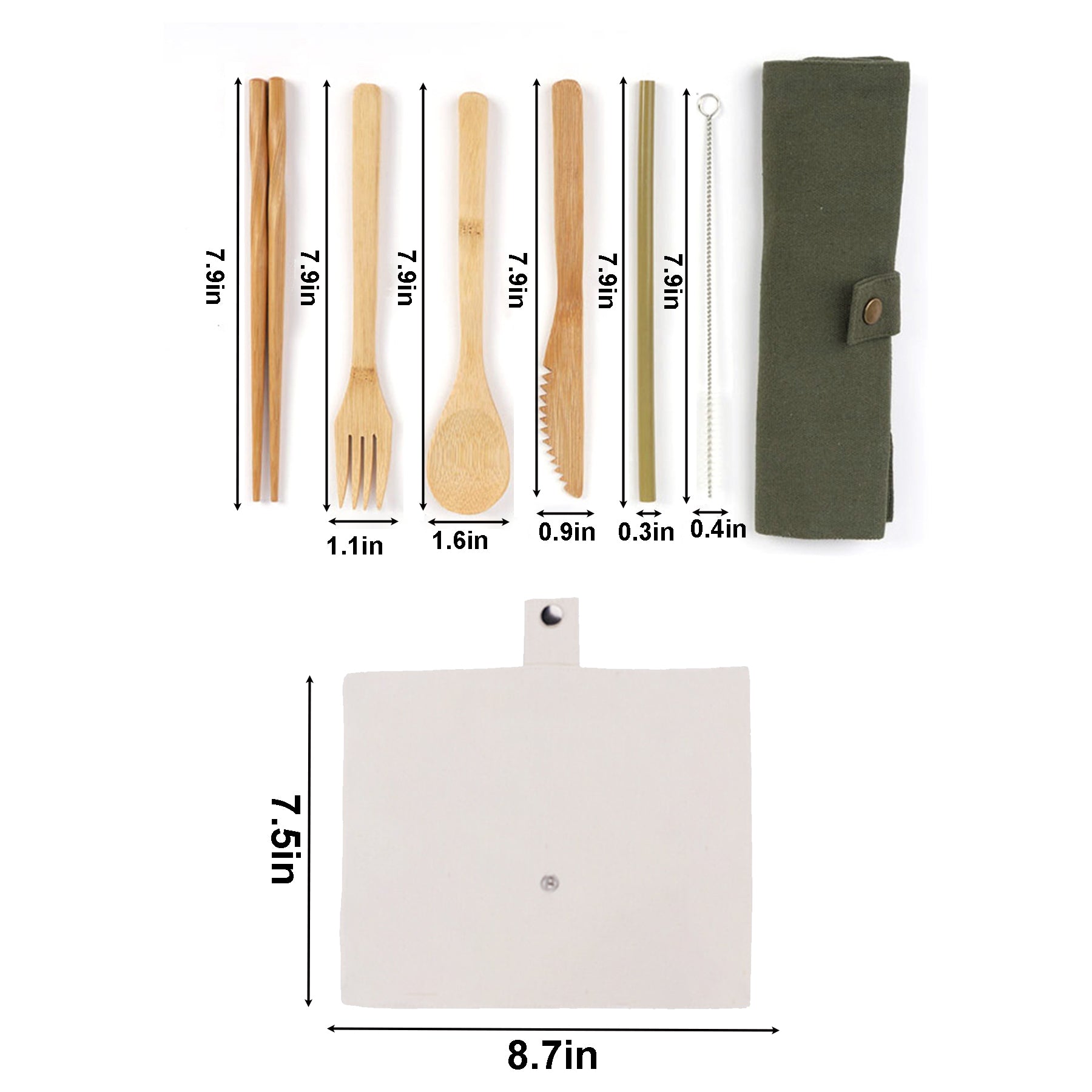 Portable Bamboo Flatware Set With Foldable Canvas Bag