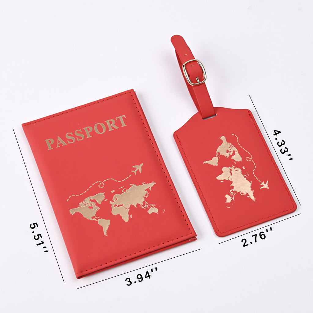 Leather Foil Map Passport Holder And Luggage Tag Set