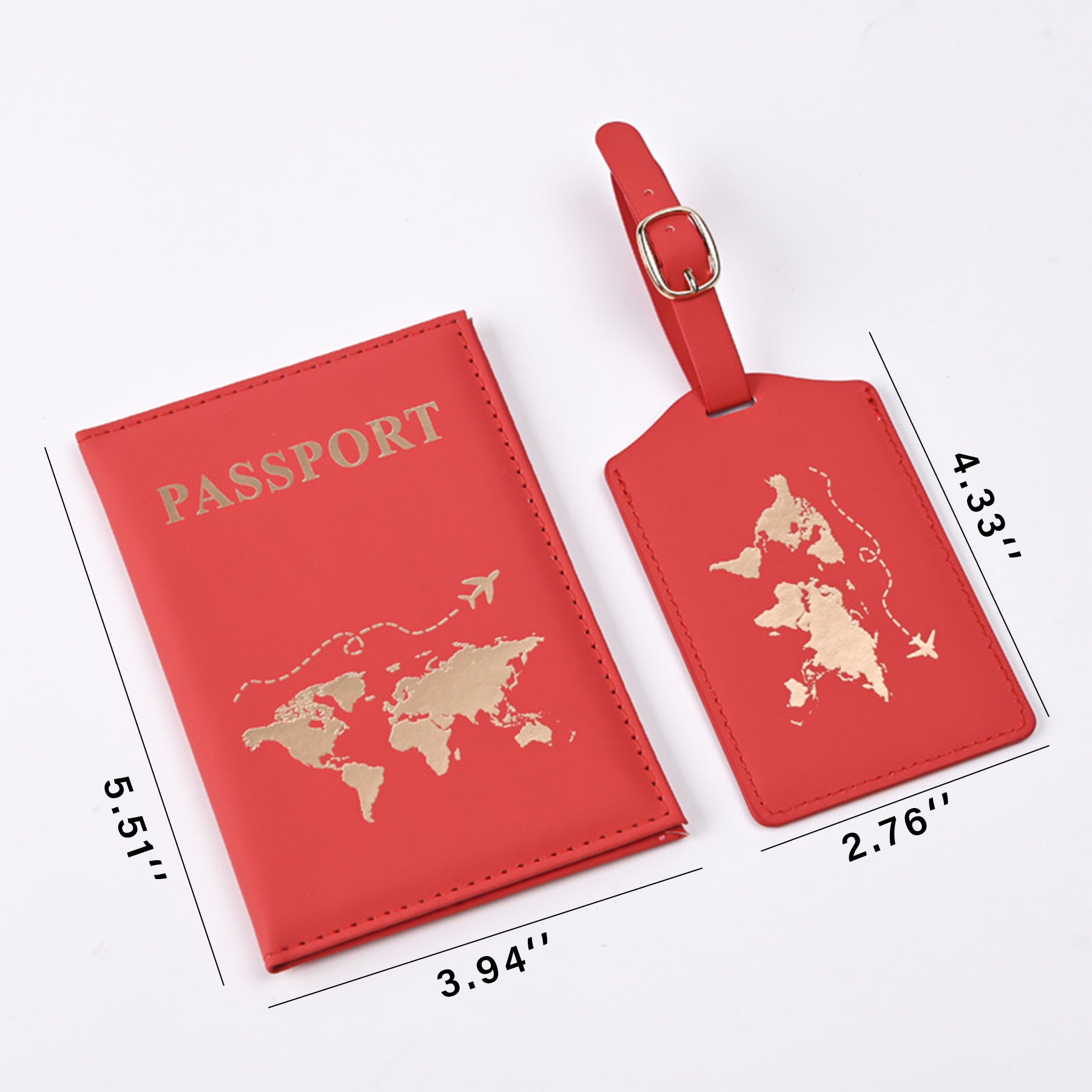 Leather Foil Map Passport Holder And Luggage Tag Set