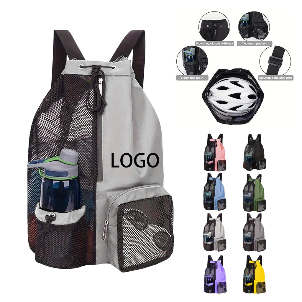Mesh Drawstring Swim Bag With Wet Pocket For Beach
