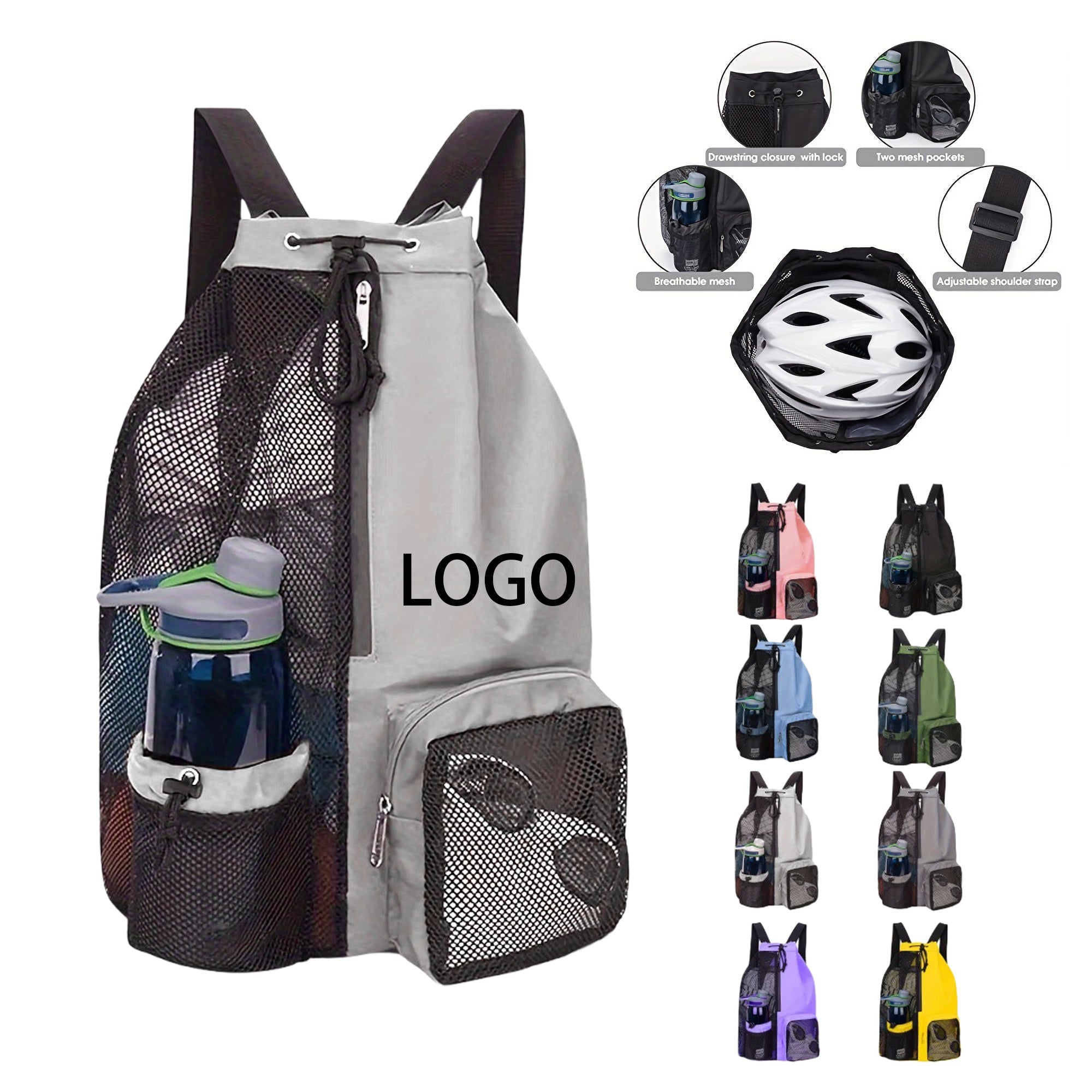 Mesh Drawstring Swim Bag With Wet Pocket For Beach