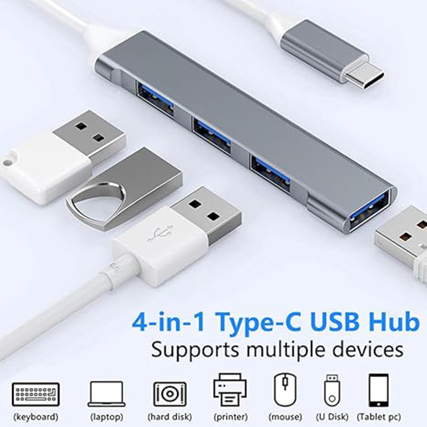 Type-C 3.0 Hub, 4-In-1 Usb-C Adapter With 3 Usb Ports