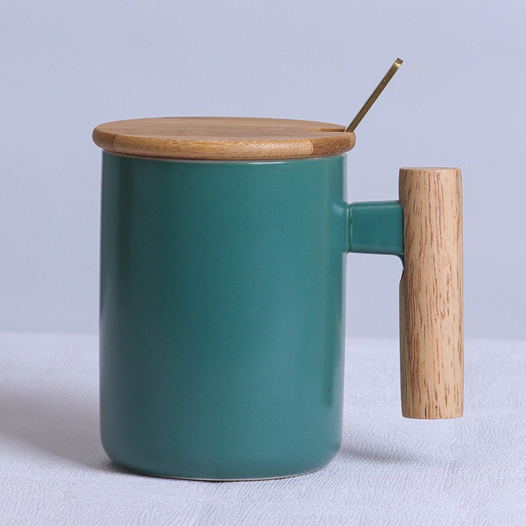 Solid Wood Handle Ceramic Mug