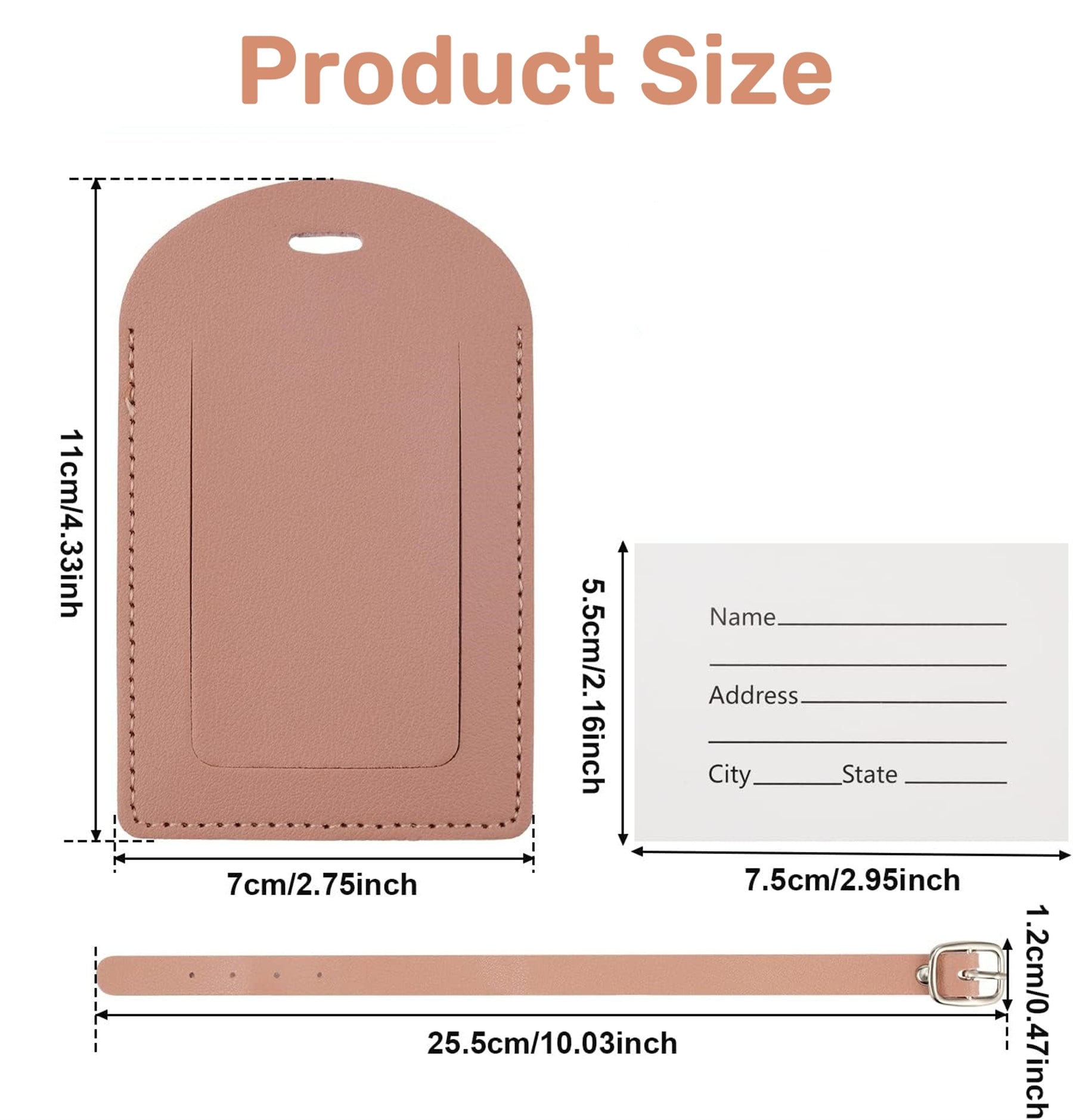 PU Leather Luggage Tag with Adjustable Strap