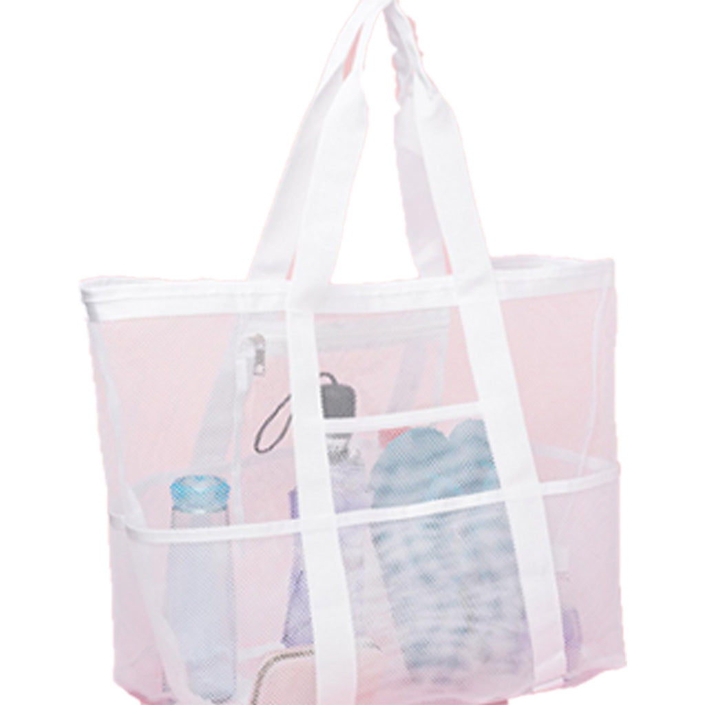 Large Mesh Beach Tote with Zipper Pocket for Pool Toys