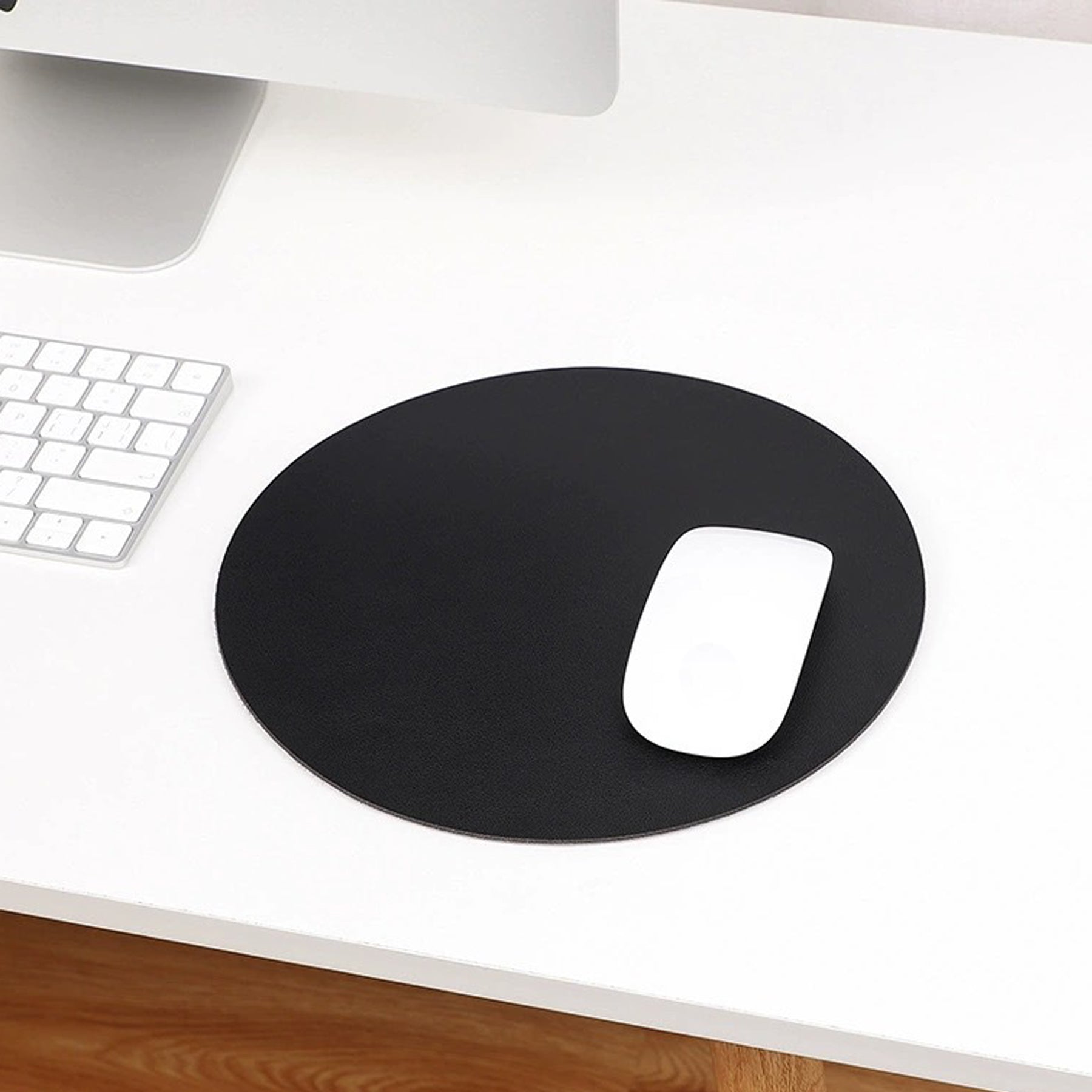 Round Solid Leather Office Mouse Pad