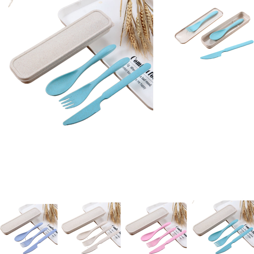 Three-piece Wheat Straw Cutlery Set (Fork, Knife and Spoon)