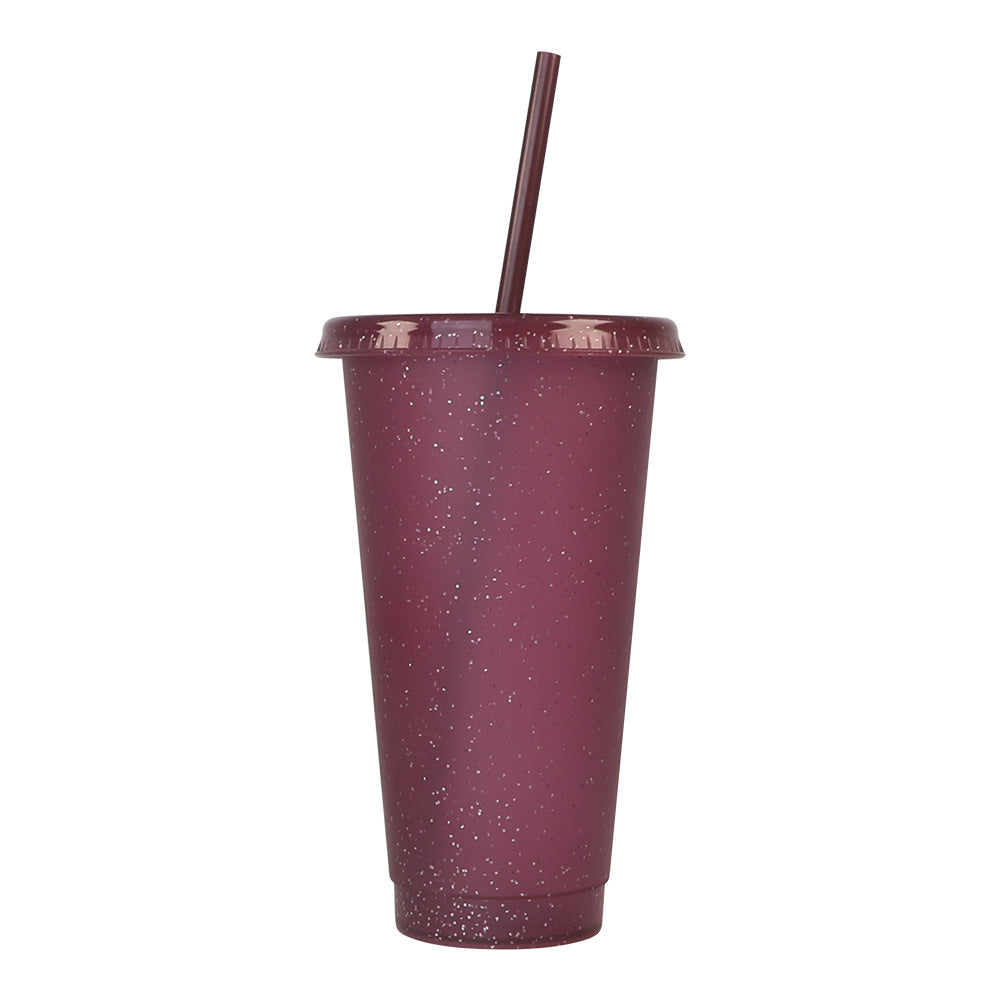 Large-Capacity PP Plastic Iridescent Glitter Cup with Straw