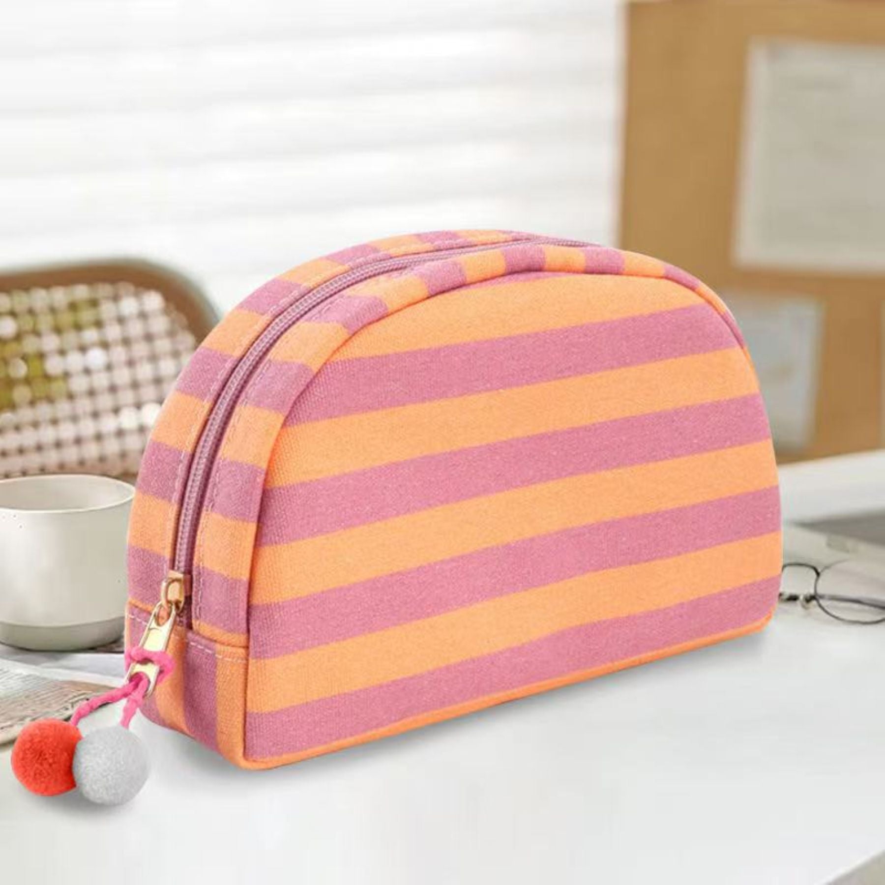 Portable Striped Toiletry Bag