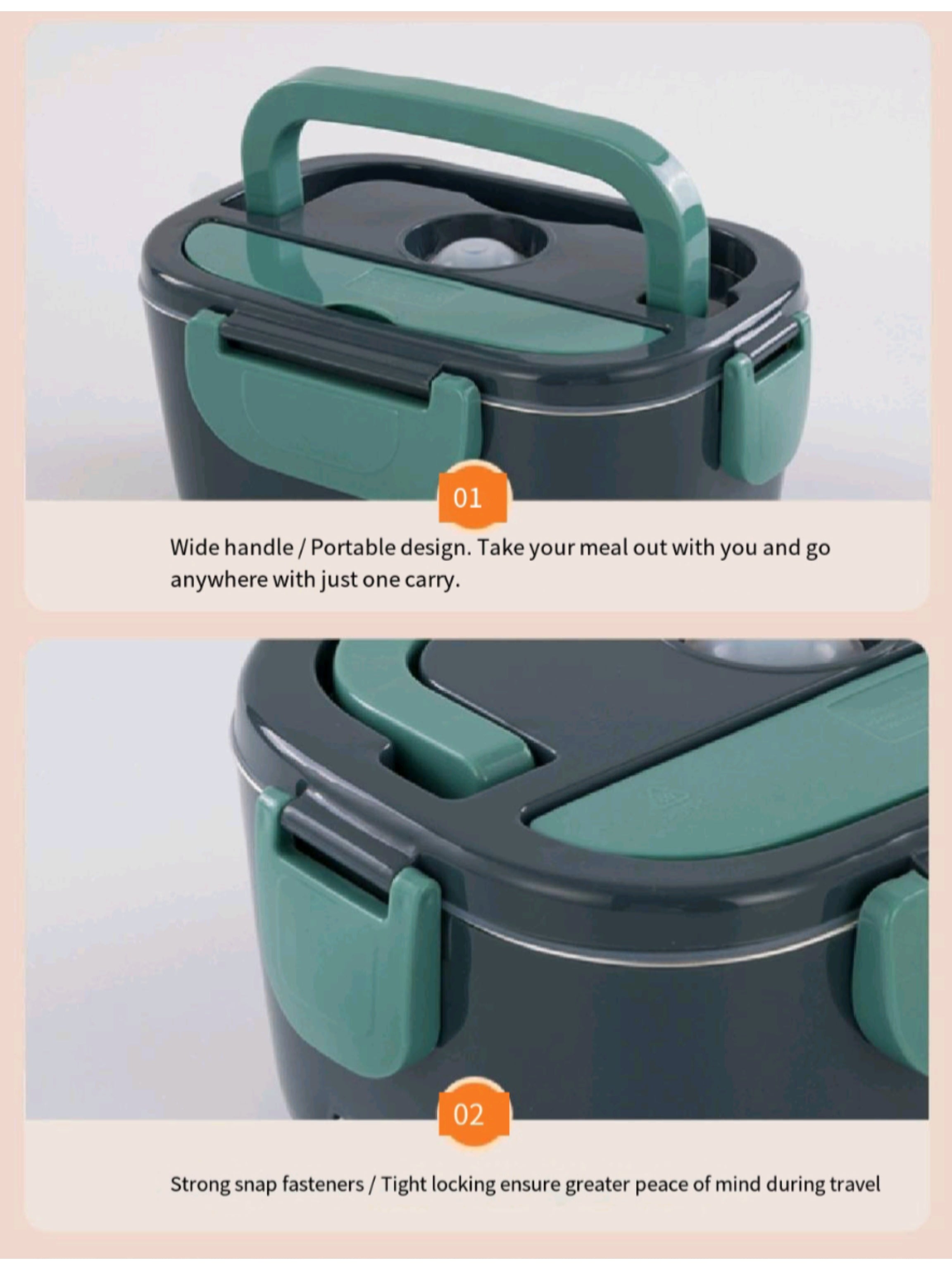 Stainless Steel Electric Lunch Box - Office Food Warmer 110V