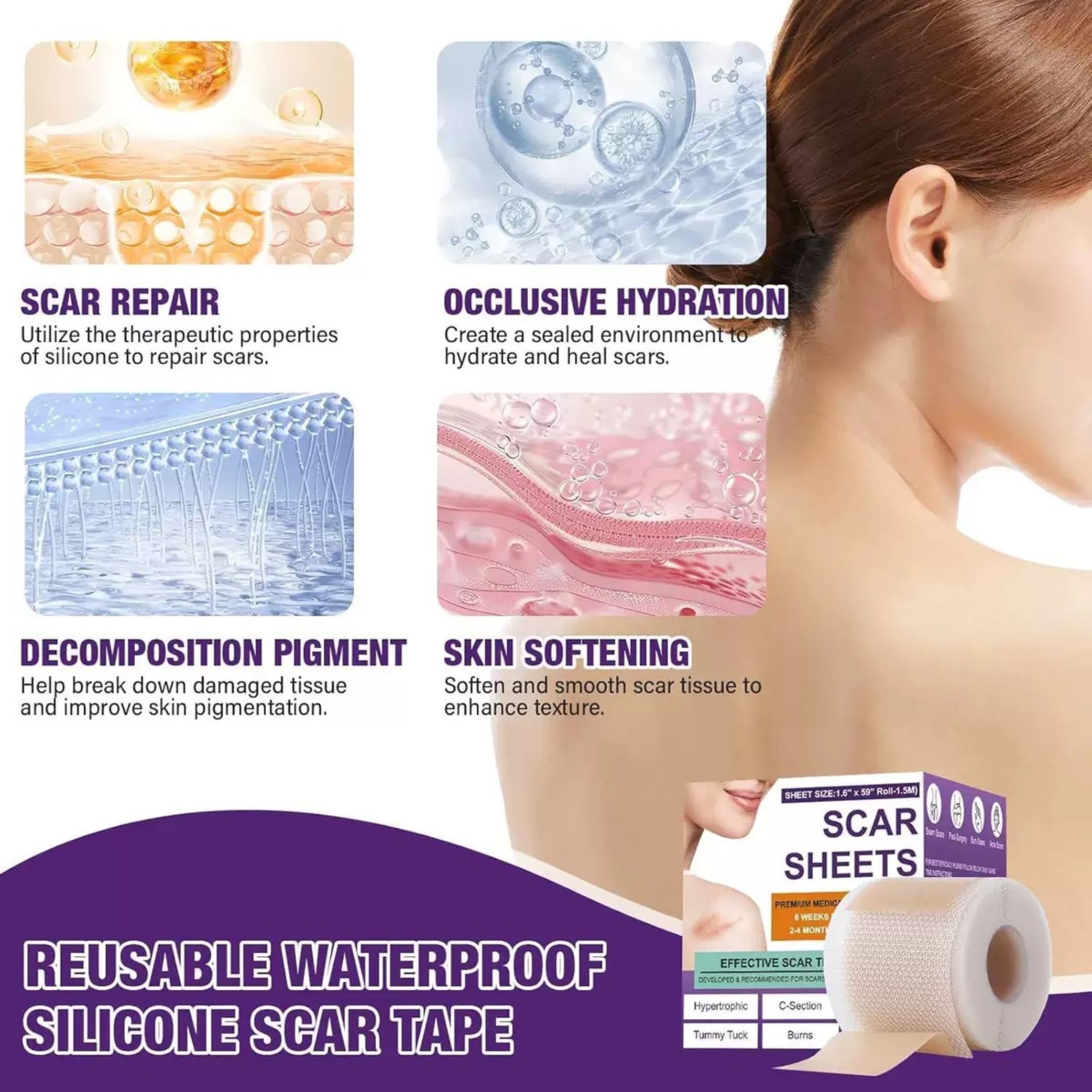 Multifunctional Cut To Size And Reusable Silicone Scar Care Patch