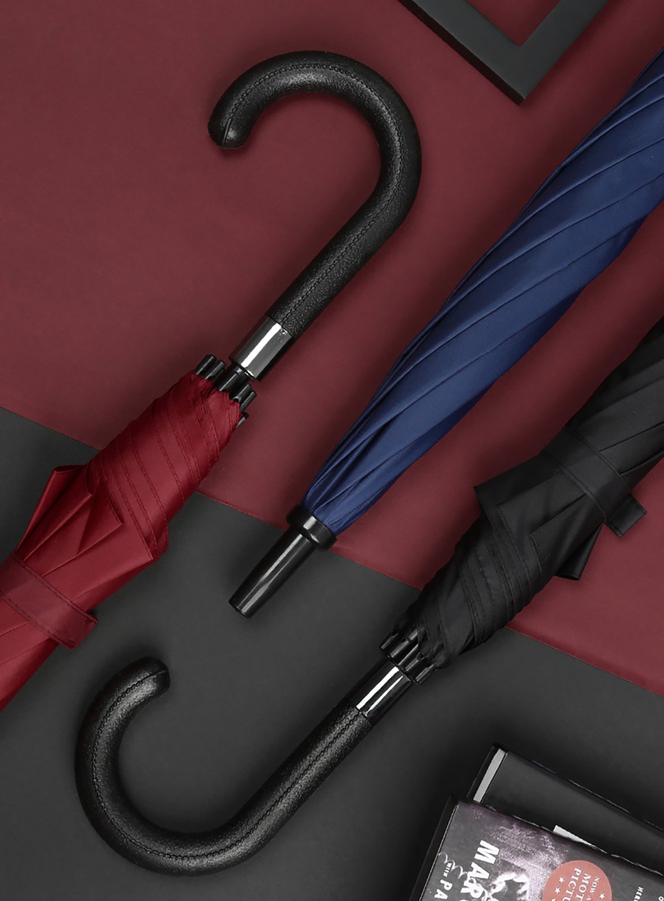 Executive Umbrella With Curved Faux Leather Handle