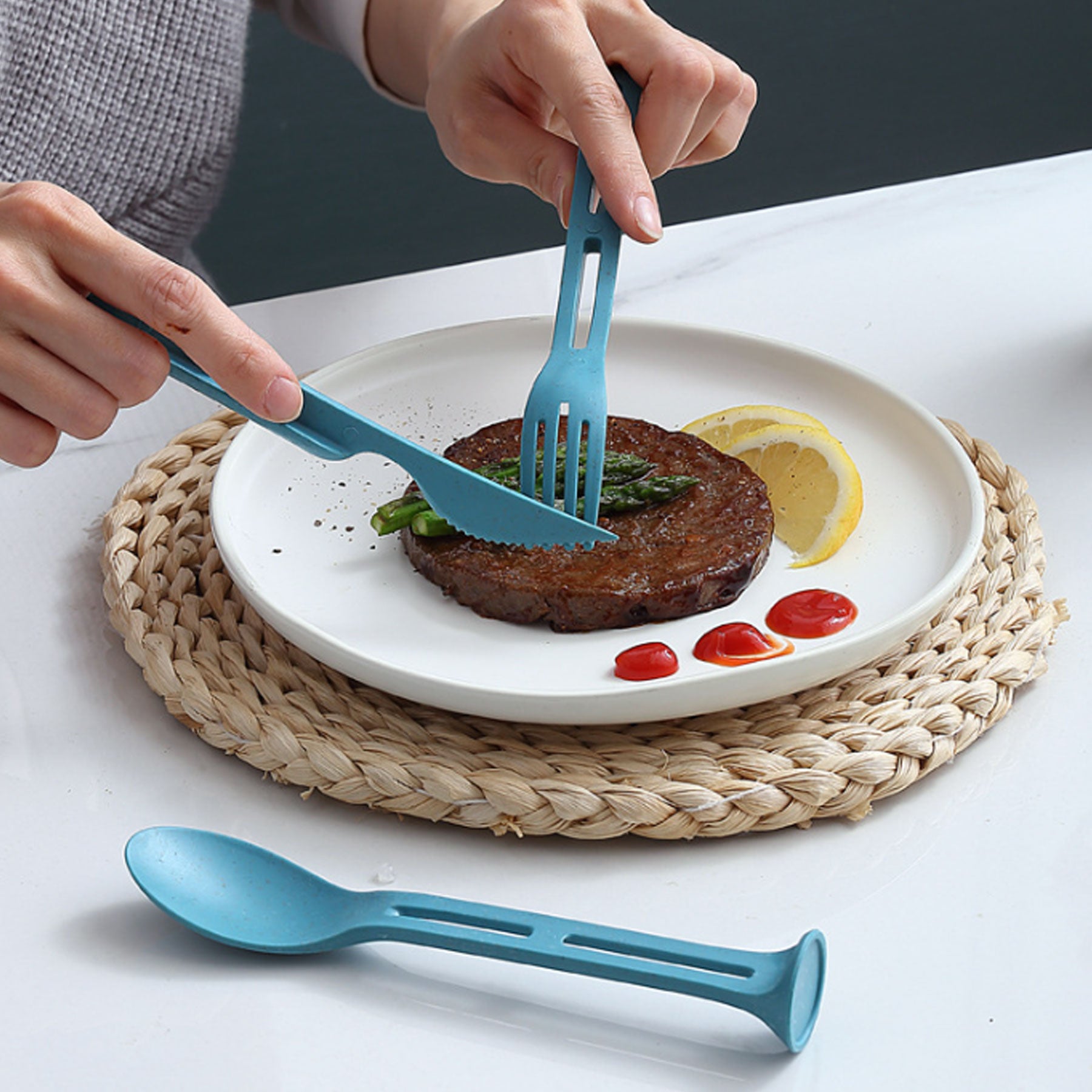 Wheat Straw 3 In 1 Portable Knife Fork and Spoon