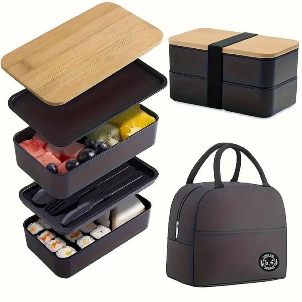 Double-Layer Lunch Box With Bamboo Lid