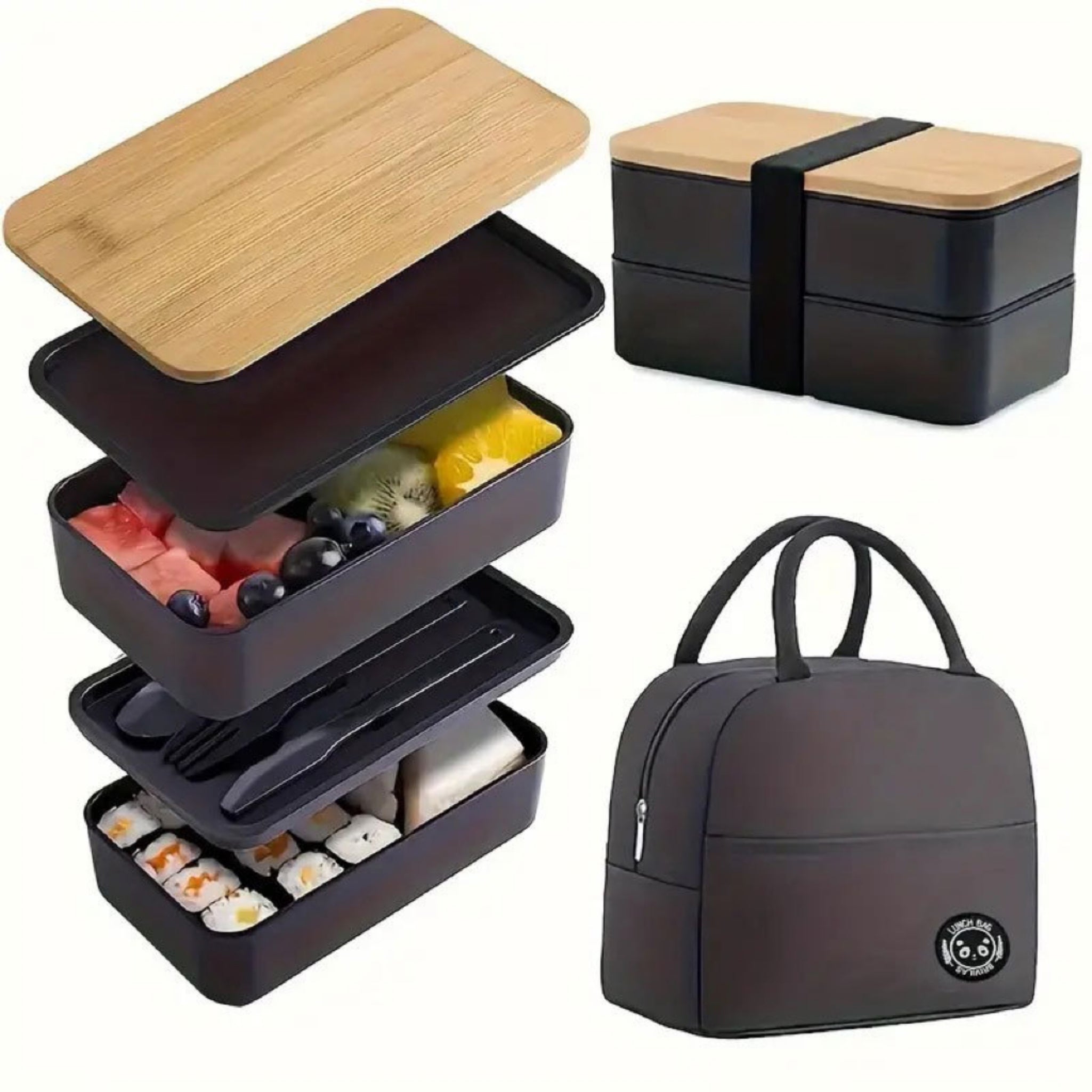 Double-Layer Lunch Box With Bamboo Lid
