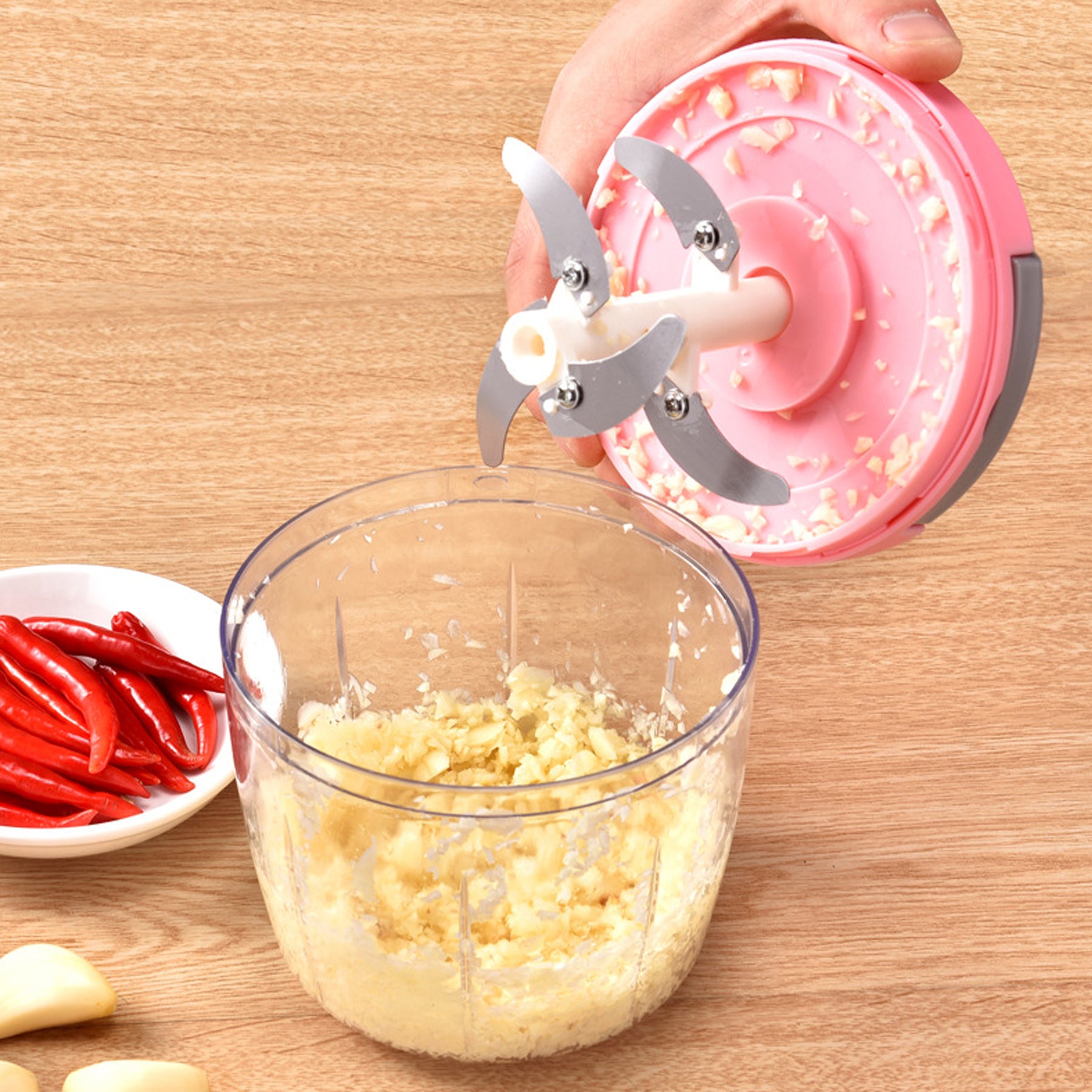Portable Hand Pull String Garlic Chopper