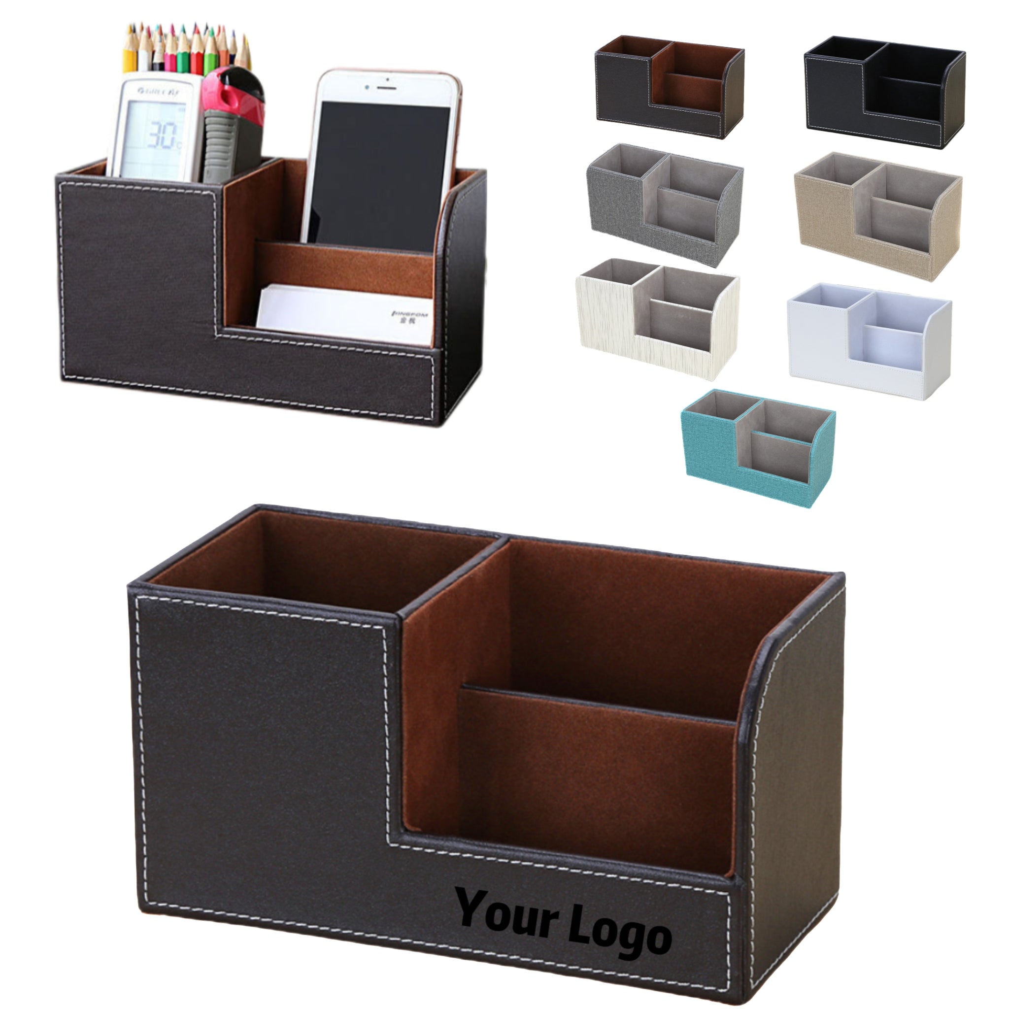 Multi-compartment Leather Desktop Storage Box