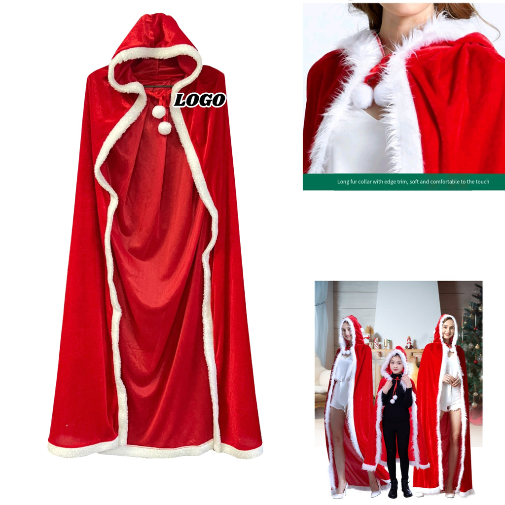 Christmas Cape Velvet Hooded Costume Adult Kids Plush