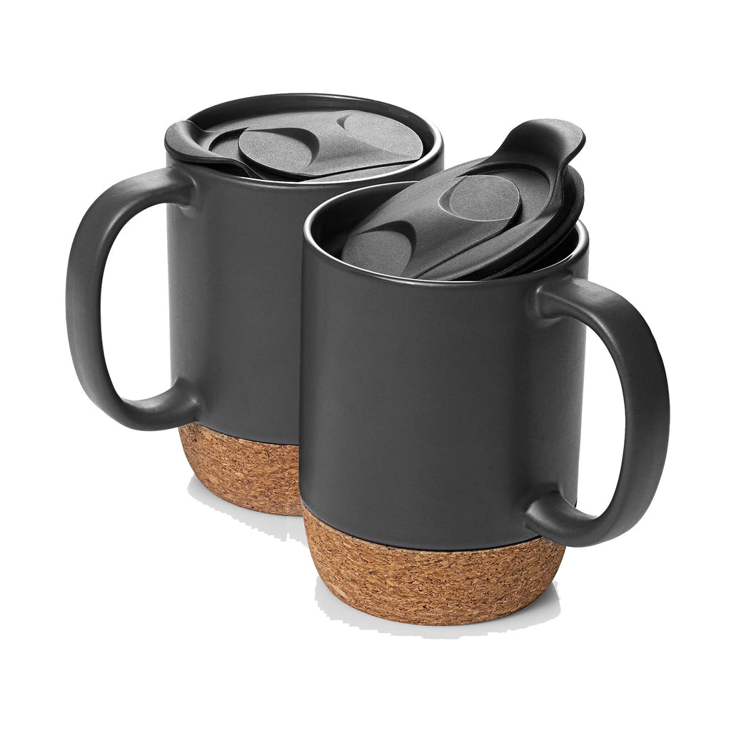12 OZ Cork Bottom Ceramic Coffee Mug with Spill Proof Lid