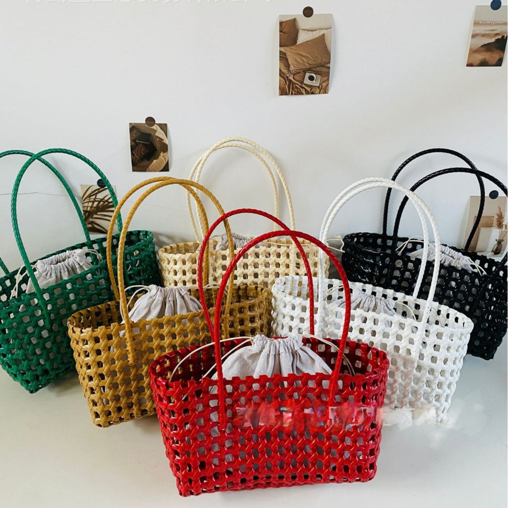 Openwork Crochet PVC Beach Tote Market Bag