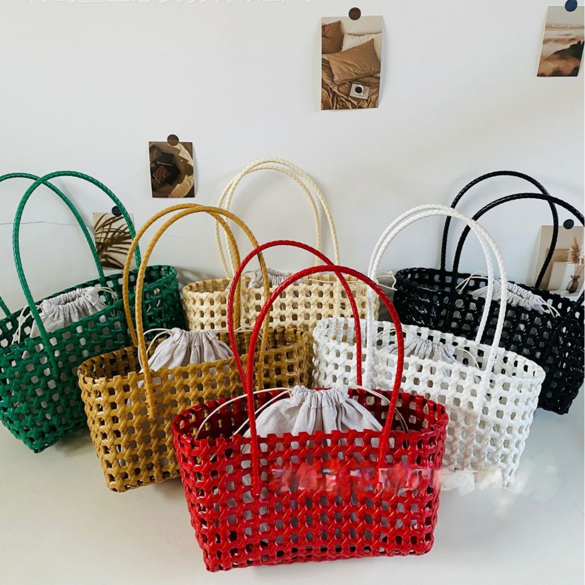 Openwork Crochet PVC Beach Tote Market Bag