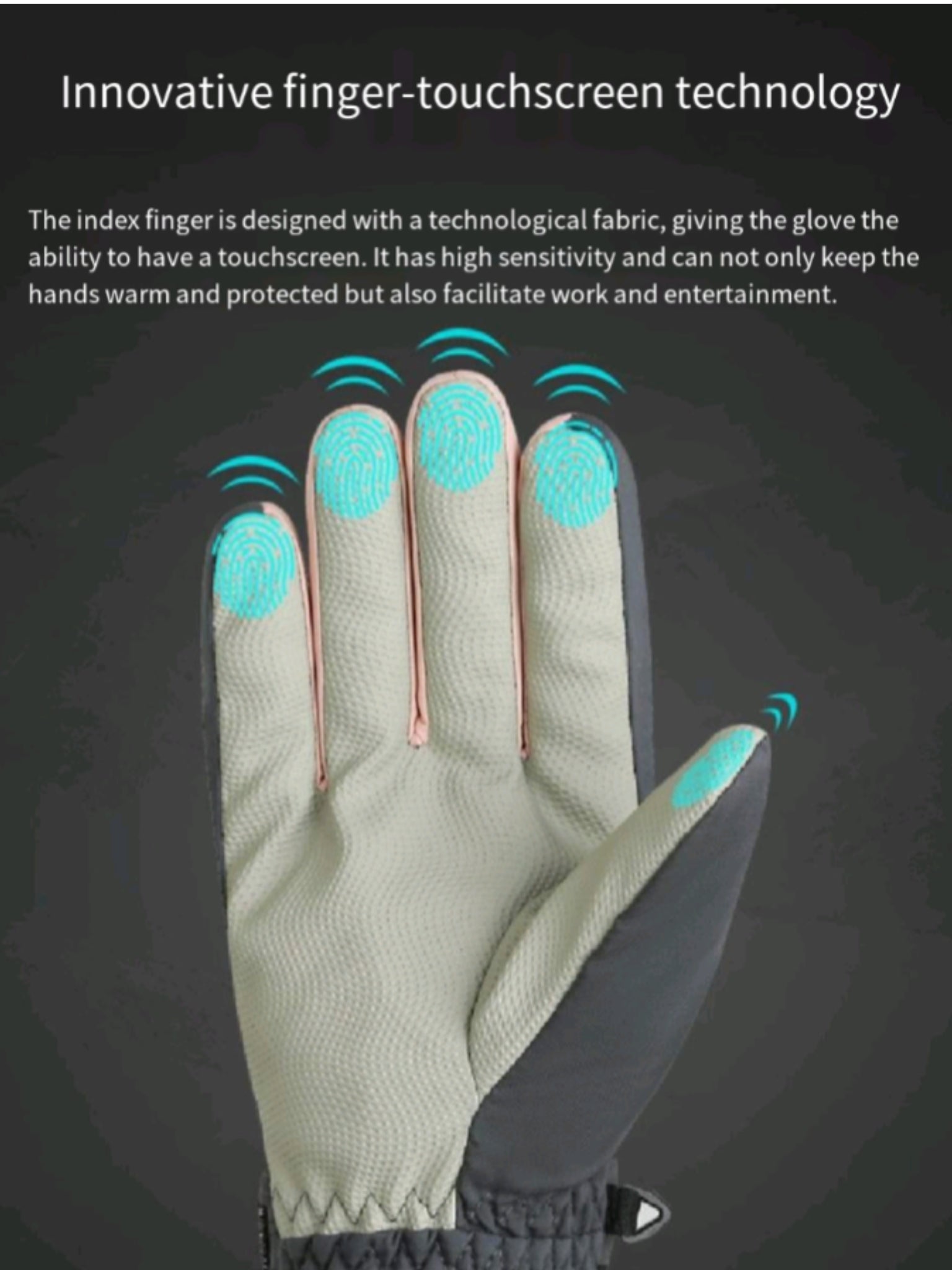 Ski Gloves Ten Finger Touchscreen Grip Tech Cashmere Lined