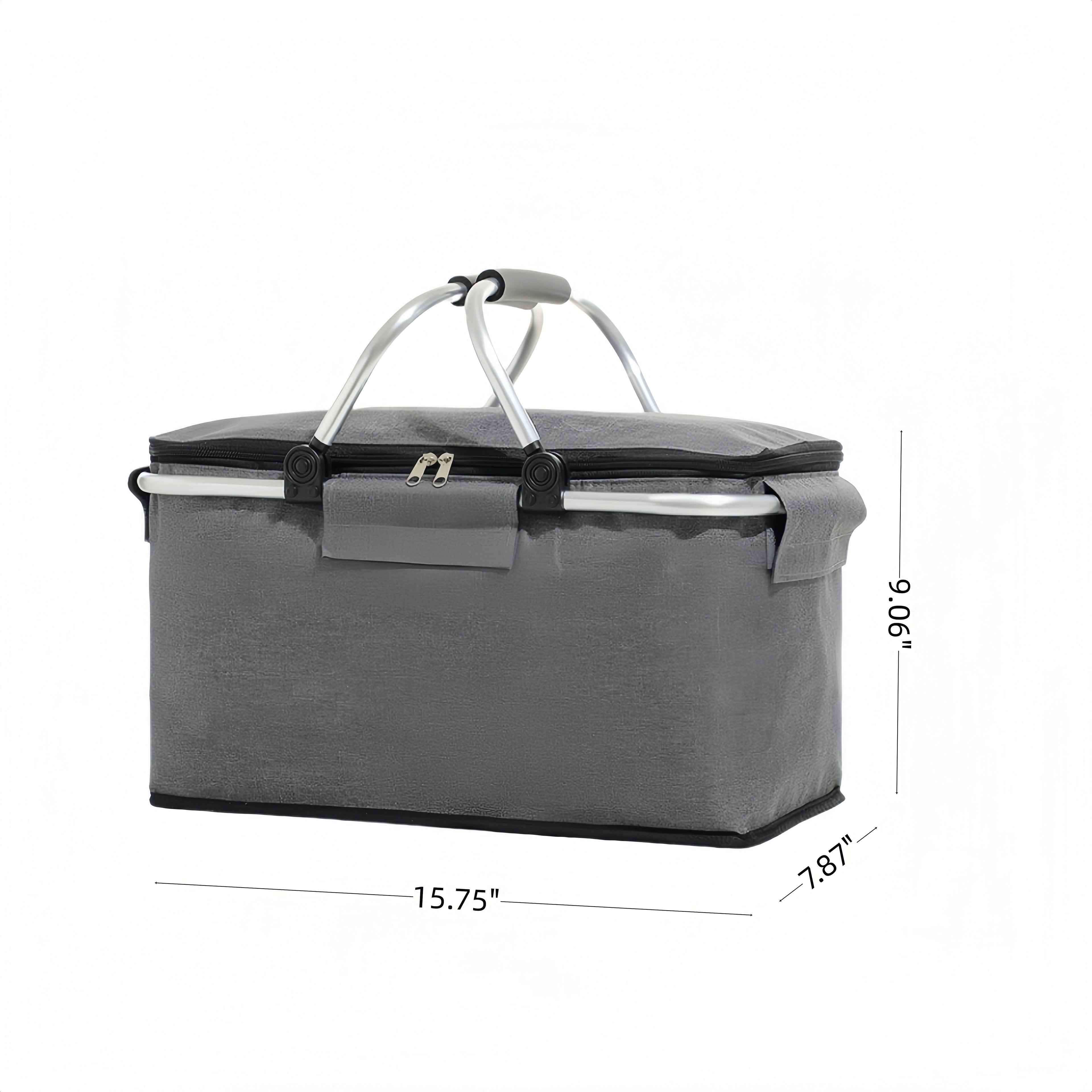 Foldable Insulated Picnic Basket Made of Oxford Fabric