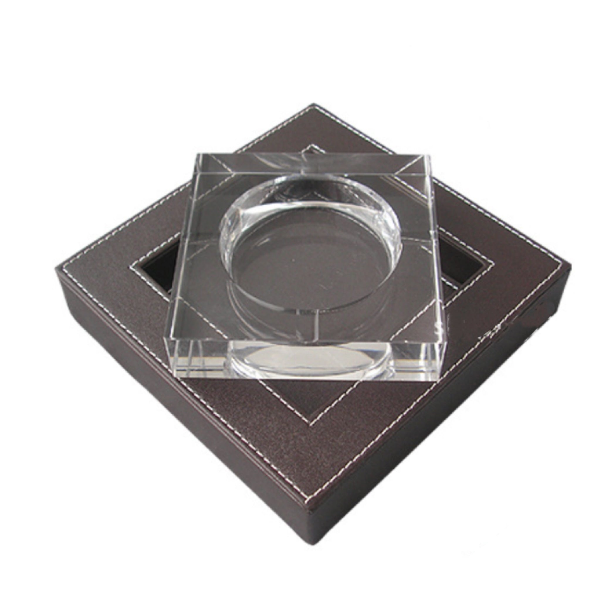 Leather-Wrapped Glass Ashtray