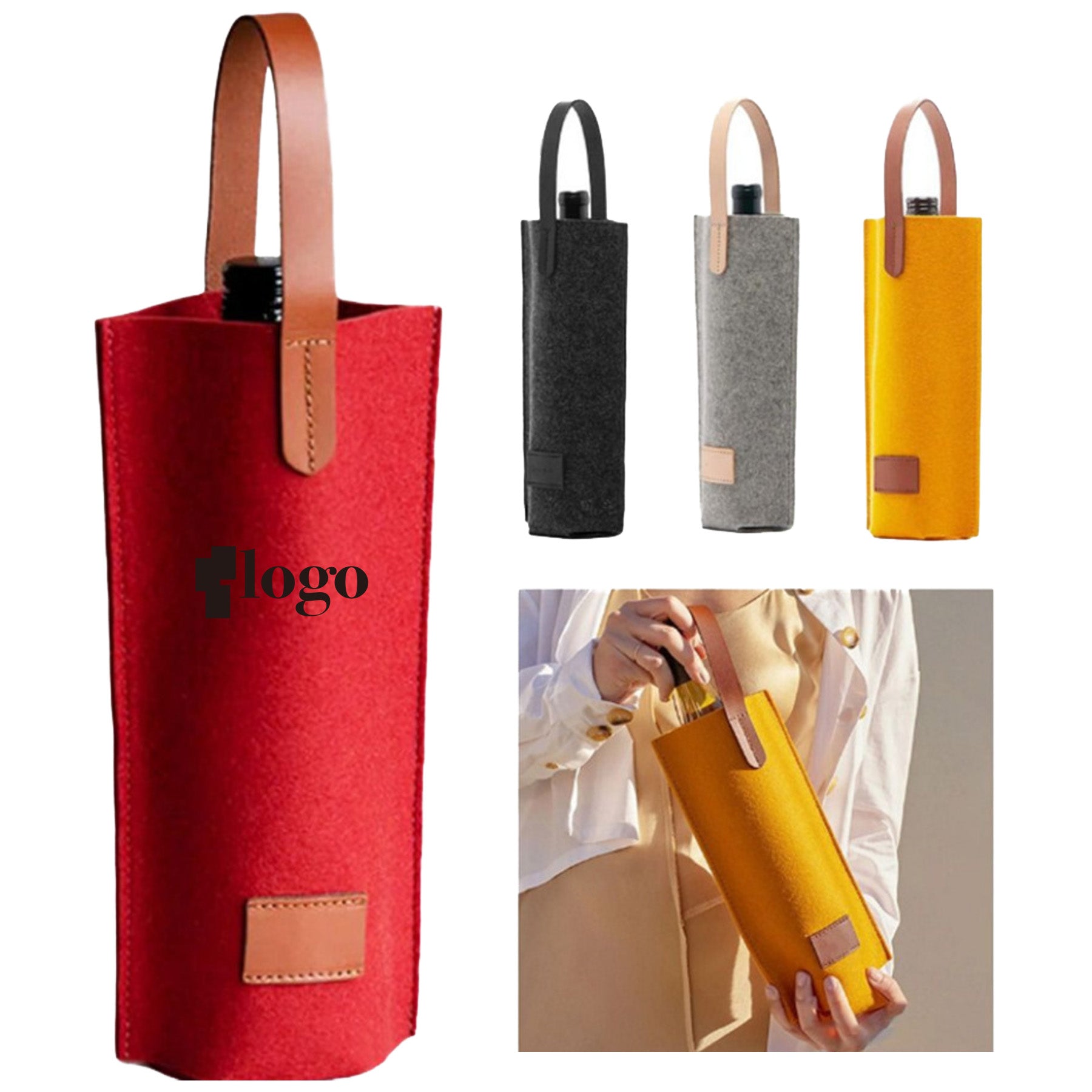 Single Felt Bottle Wine Tote Bag