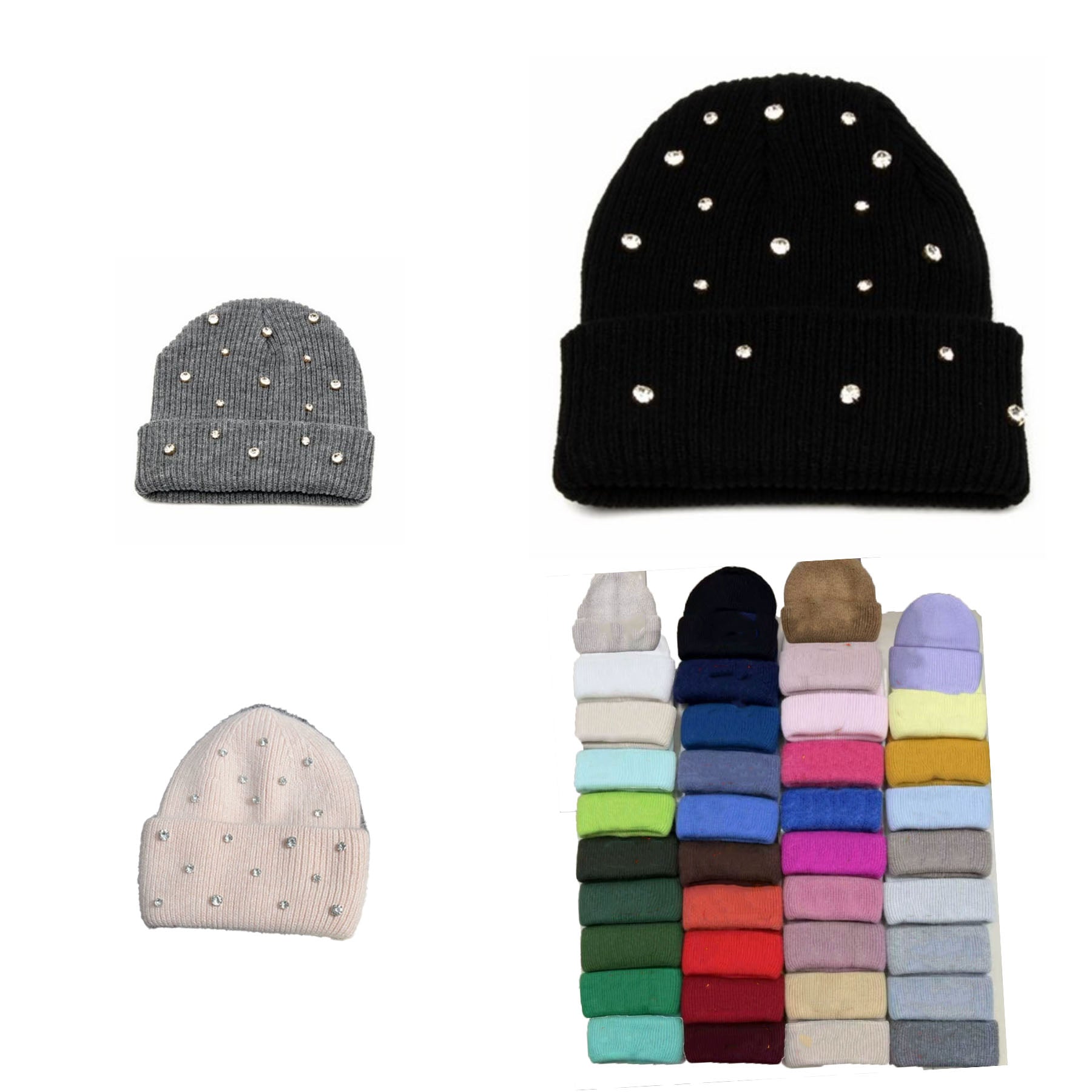 Cuffed Knitted Beanie With Fashionable Stone