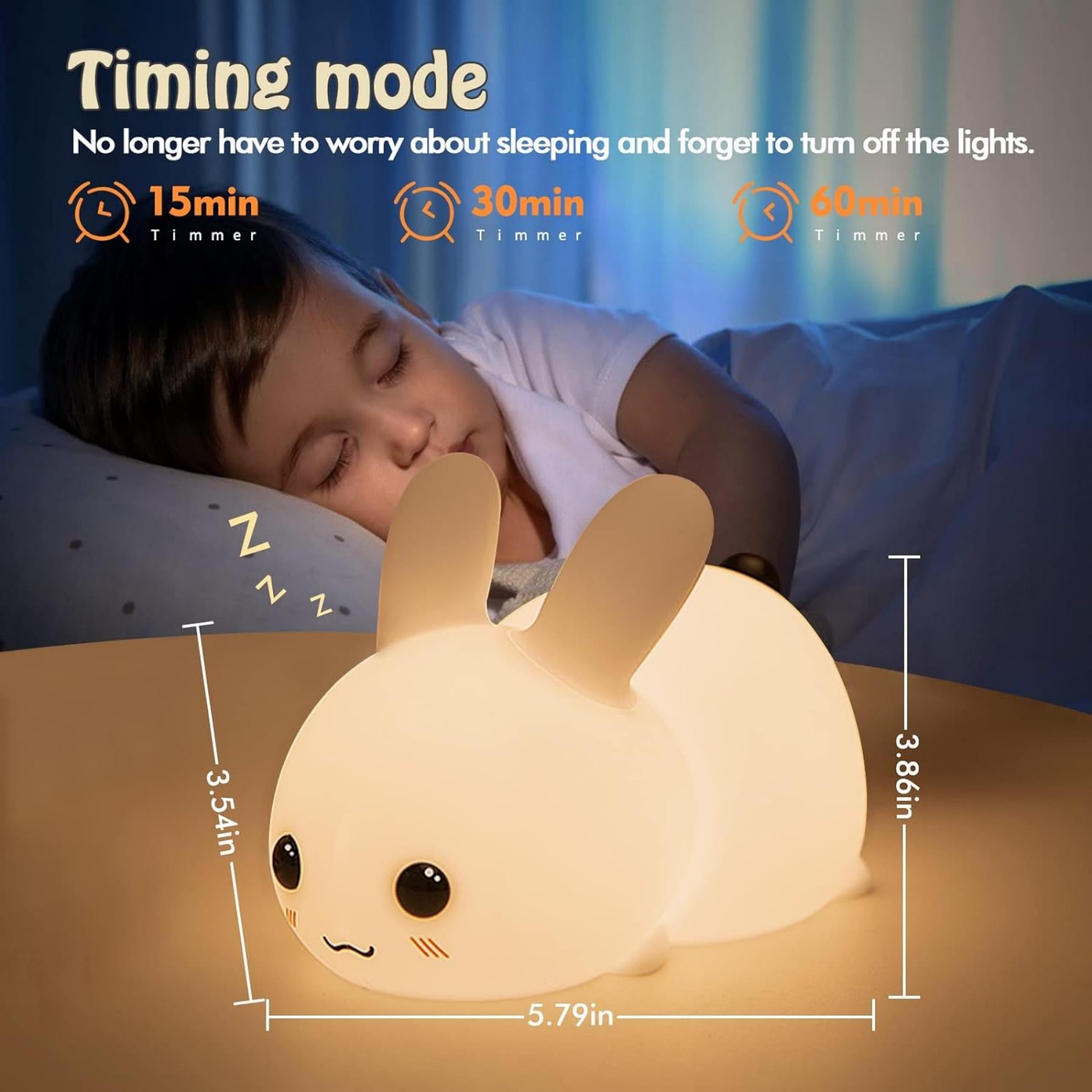 Rechargeable Seven Color Dimming Bunny Silicone Night Light