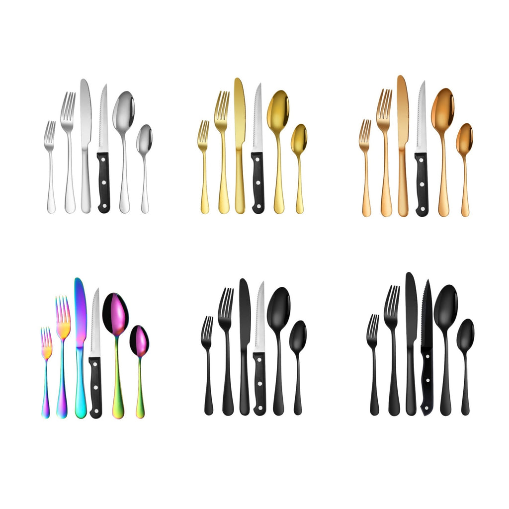 24-Piece Black Silverware Stainless Steel Cutlery Set