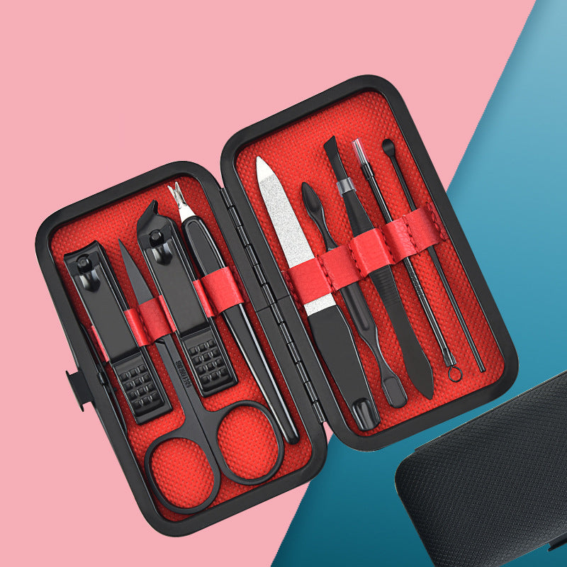 9 In 1 Black Manicure Set Nail Clippers Kit