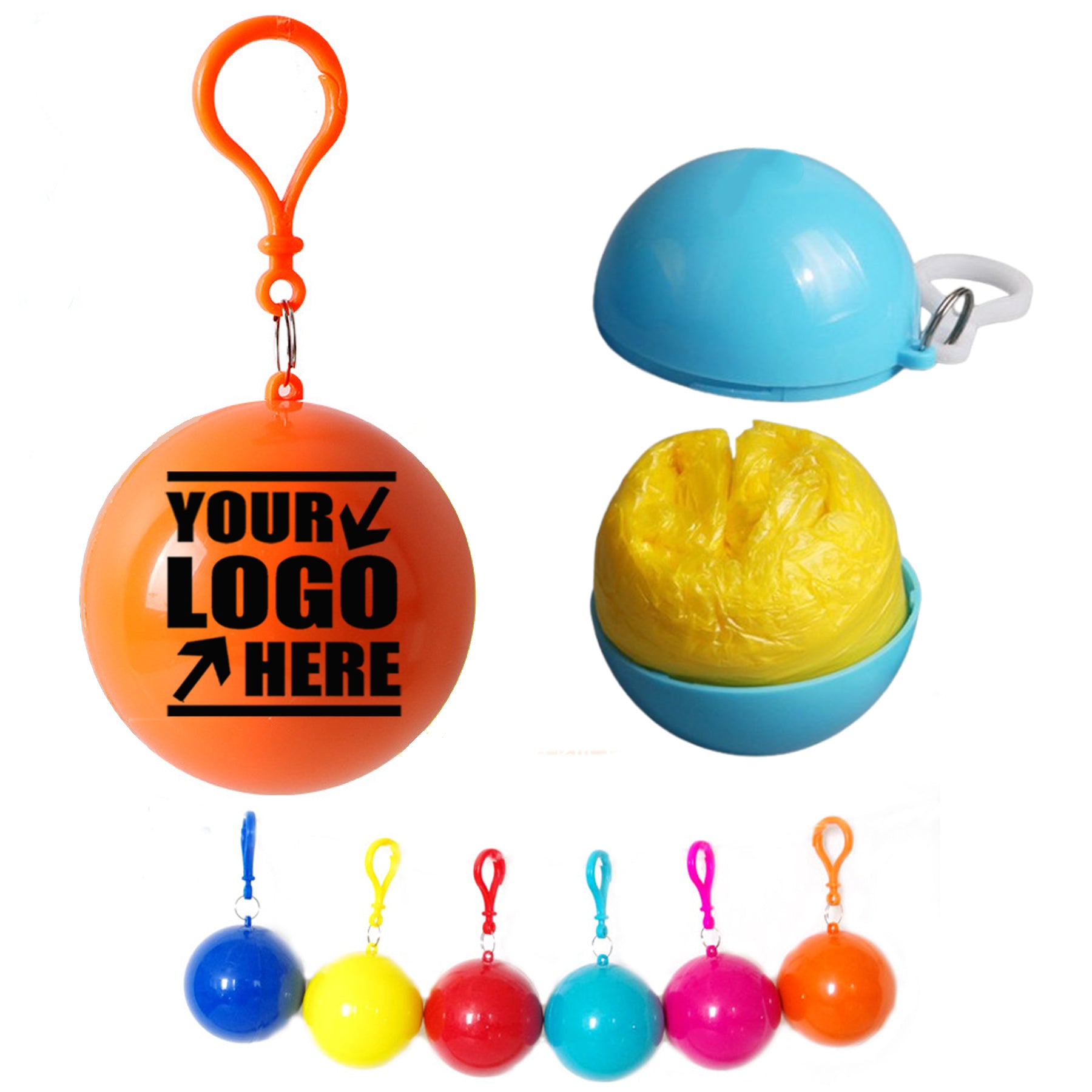 Portable Ball Packing Disposable Poncho Raincoat With Keychain