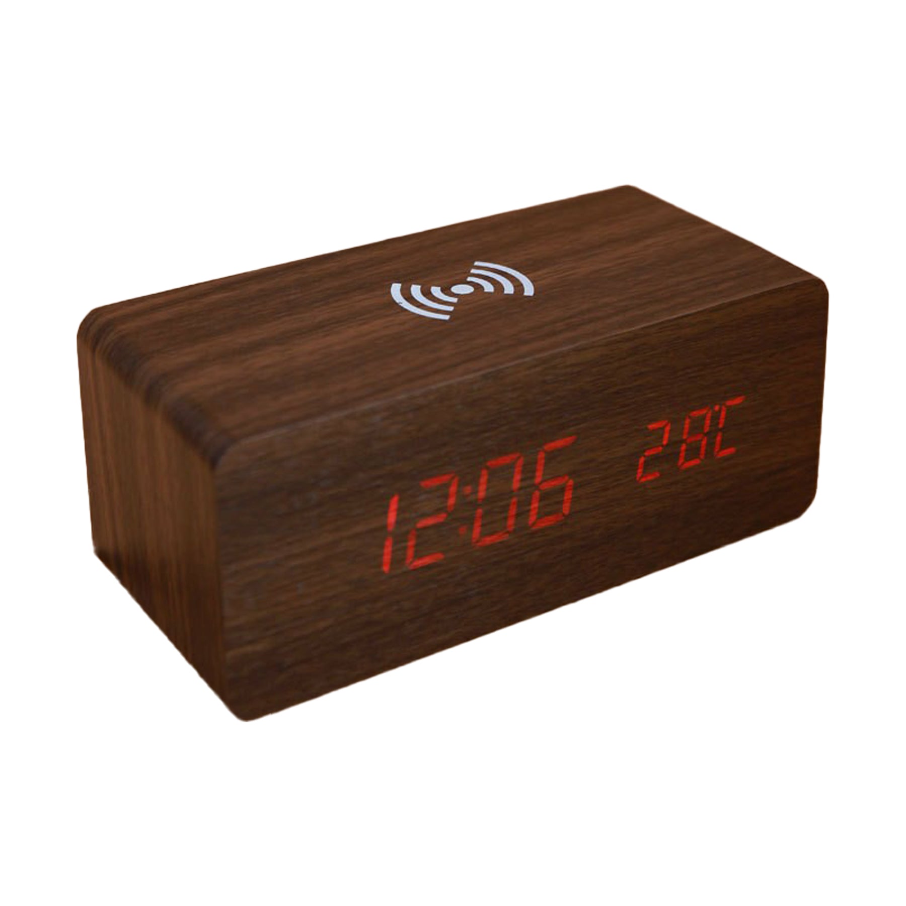 Wooden Led Alarm Clock With Wireless Charger