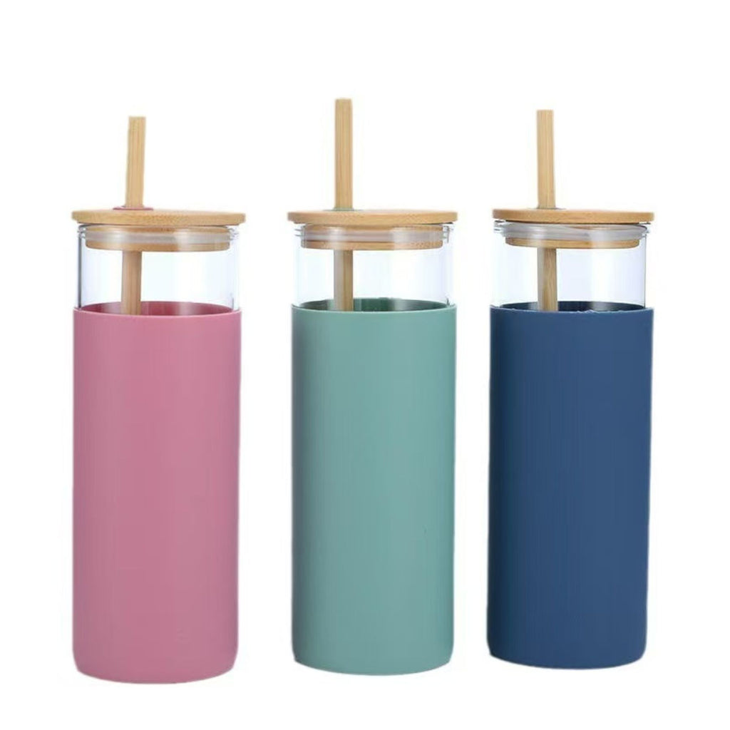 17 Oz Bamboo-Covered Glass Straw Cup