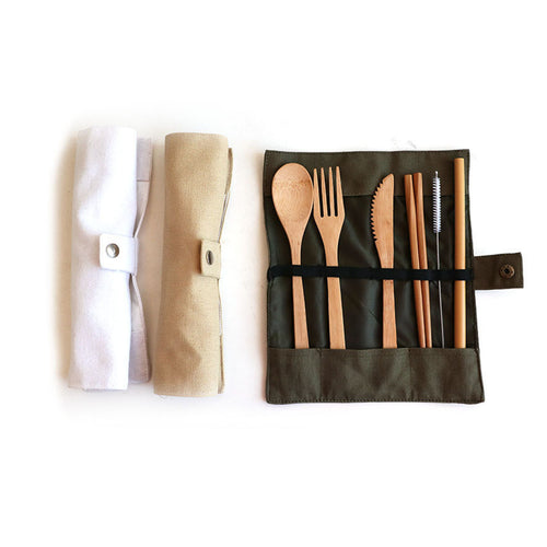 6 Piece Bamboo Cutlery With Bag
