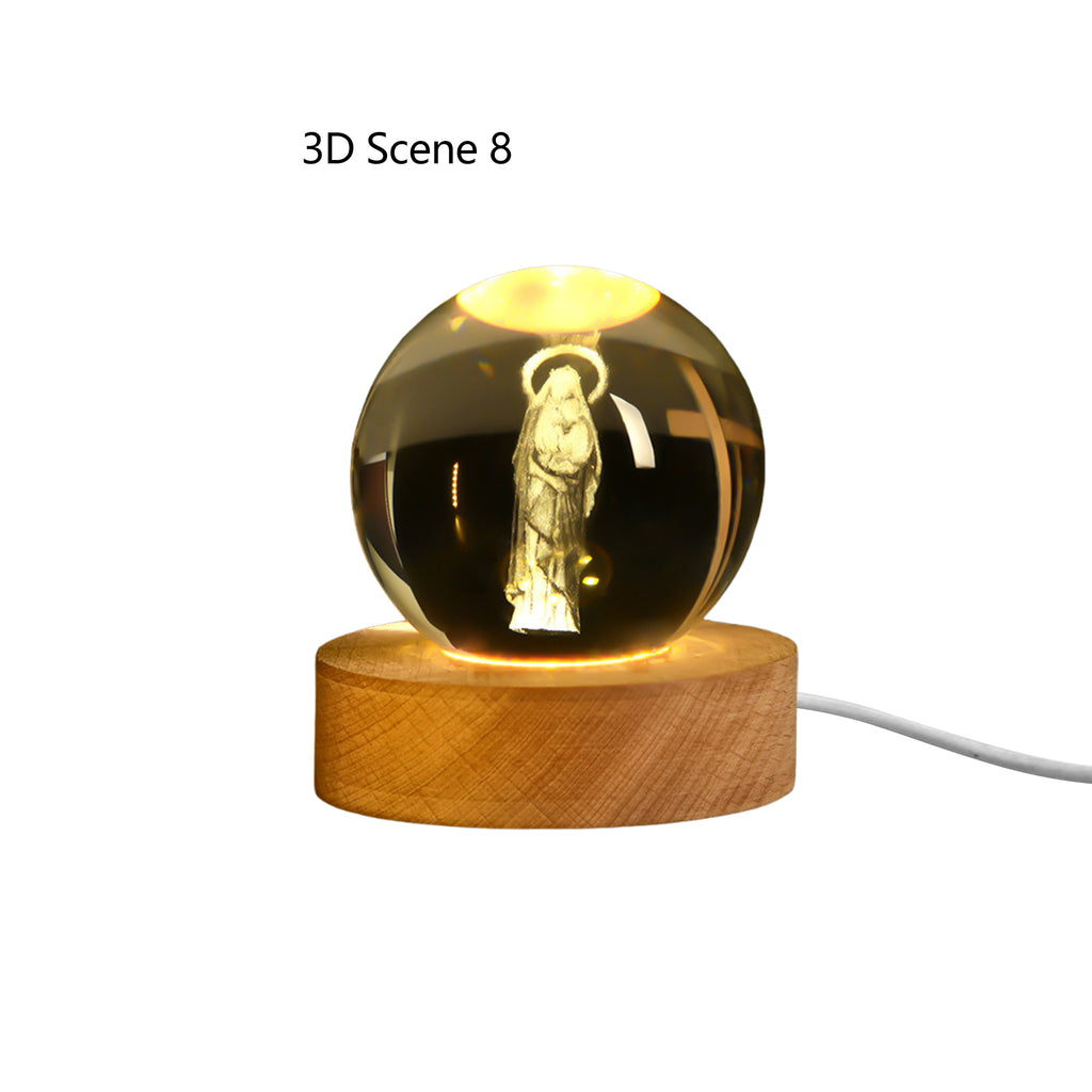 3D Crystal Night Light With Wooden Base Gifts For Christians