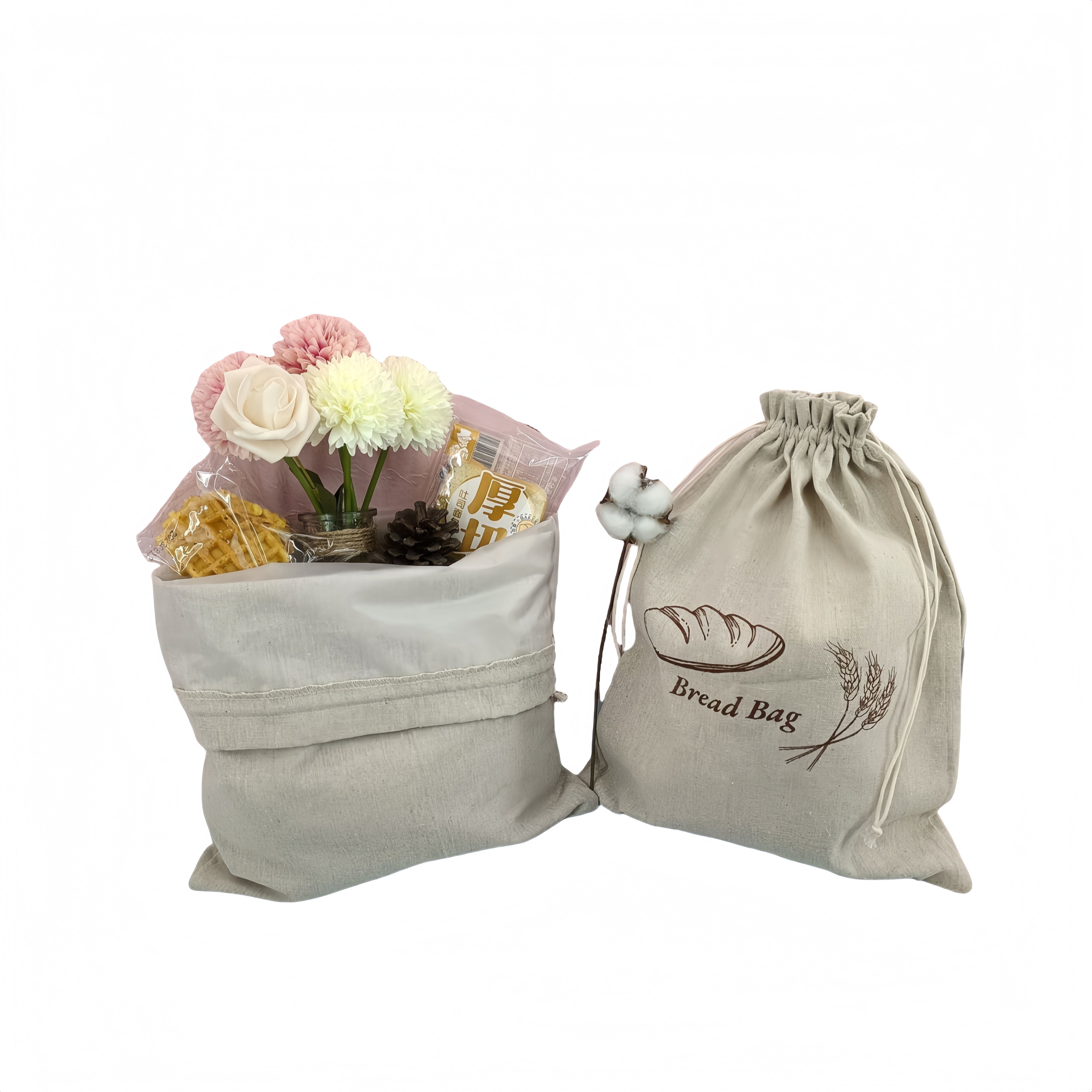Reusable Linen Covered Food Grade Tpu Drawstring Bag