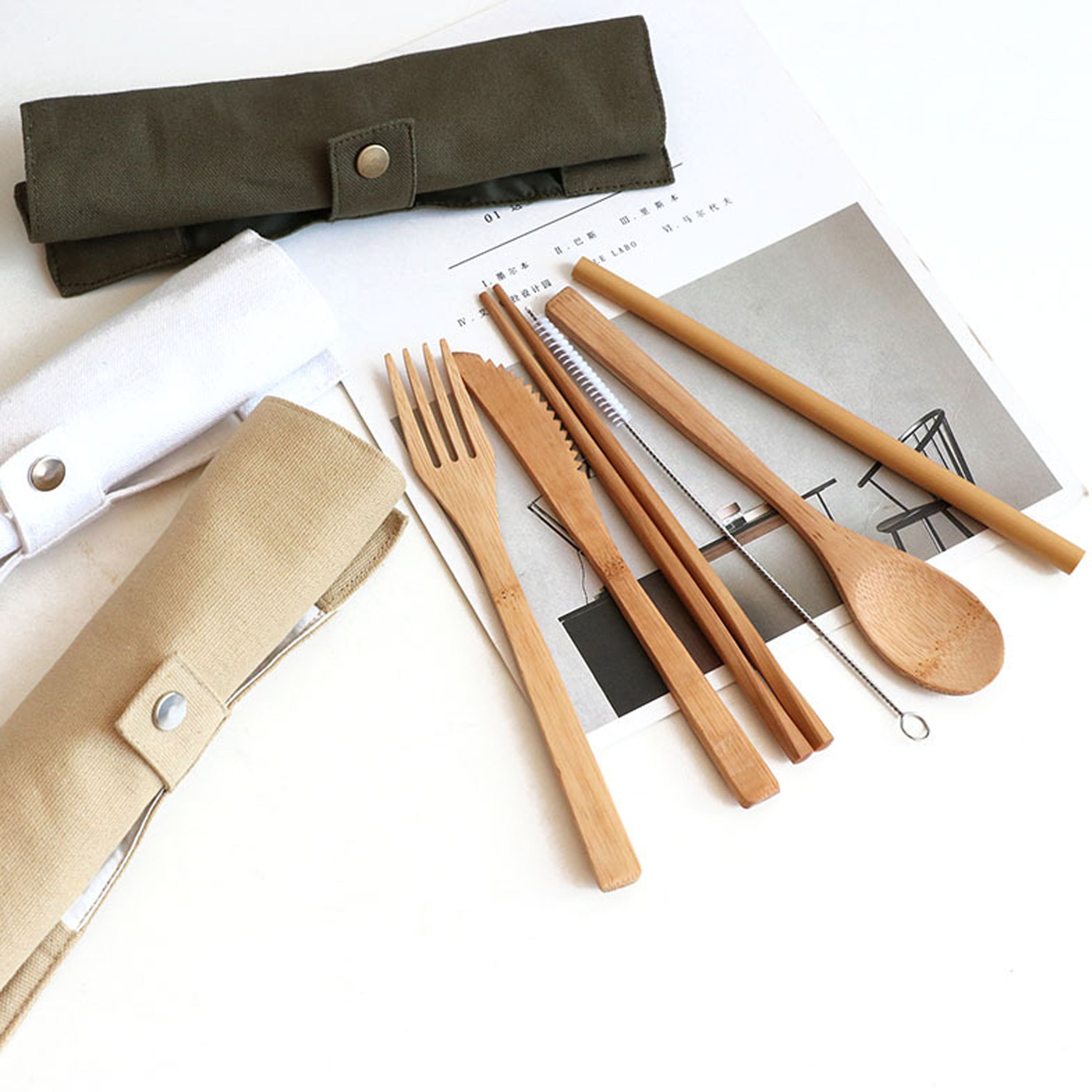 6 Piece Bamboo Cutlery With Bag